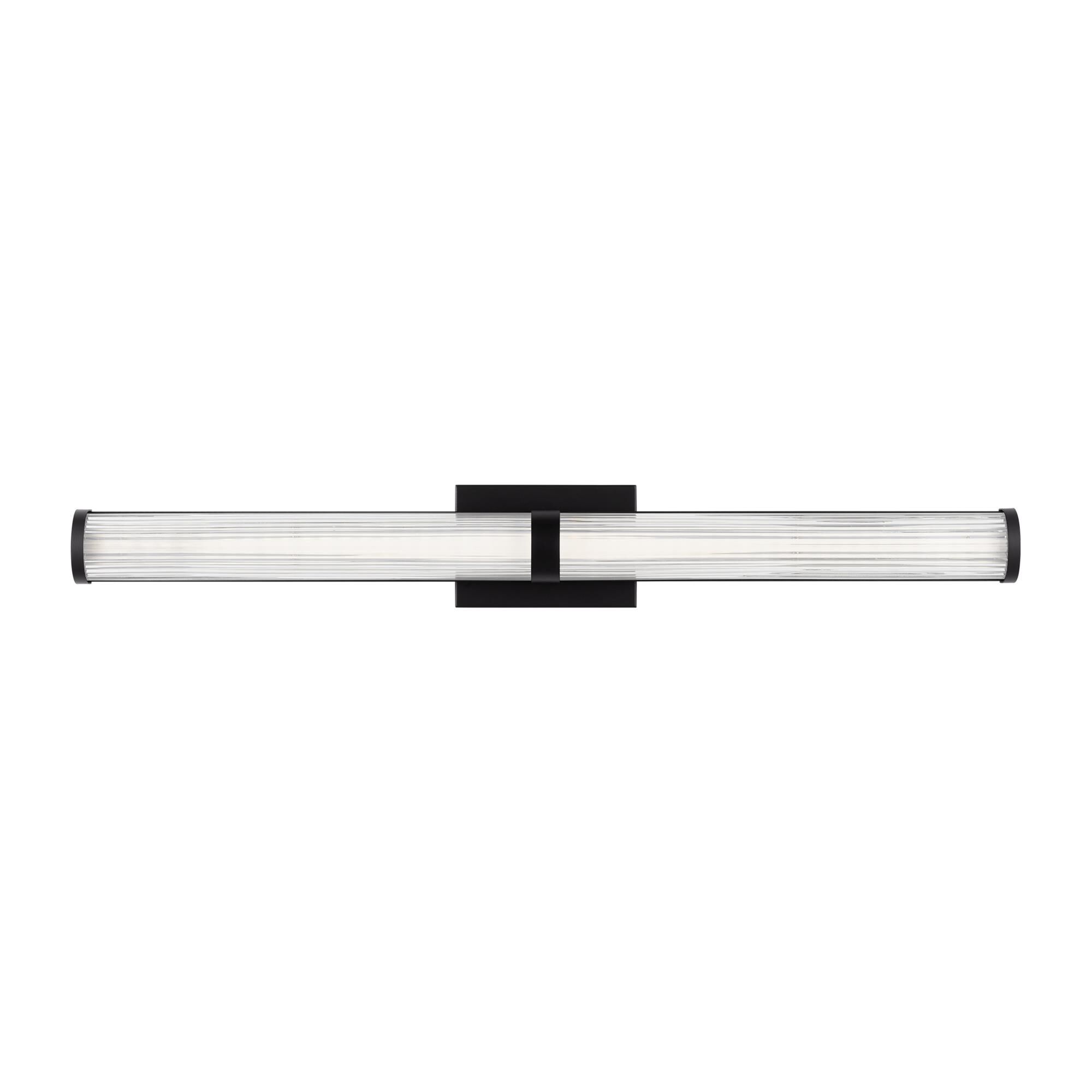 Shown in Midnight Black finish and Frosted glass and Frosted Acrylic Diffuser And Clear Fluted Glass shade