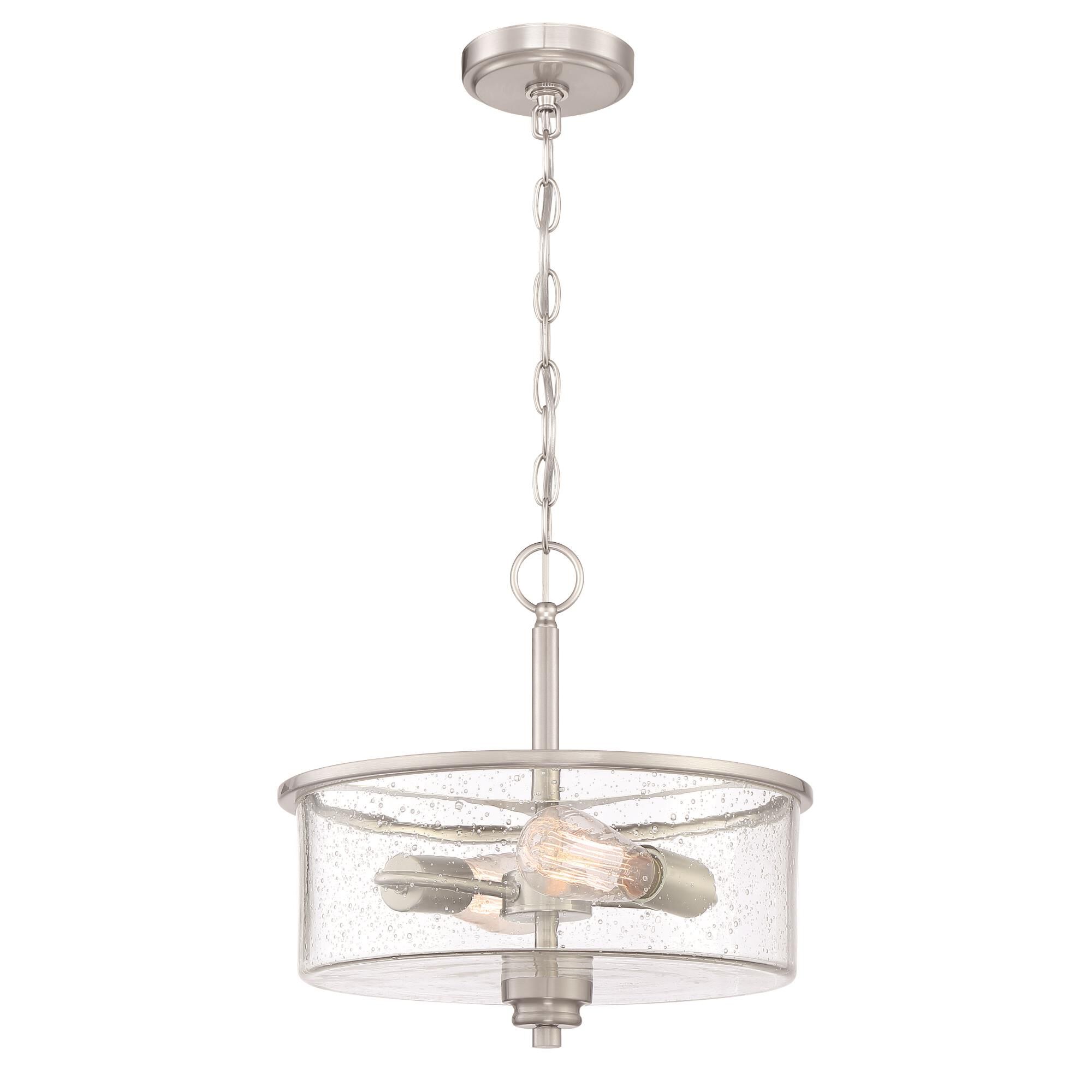 Shown in Brushed Polished Nickel finish and Clear Seeded glass and Glass shade