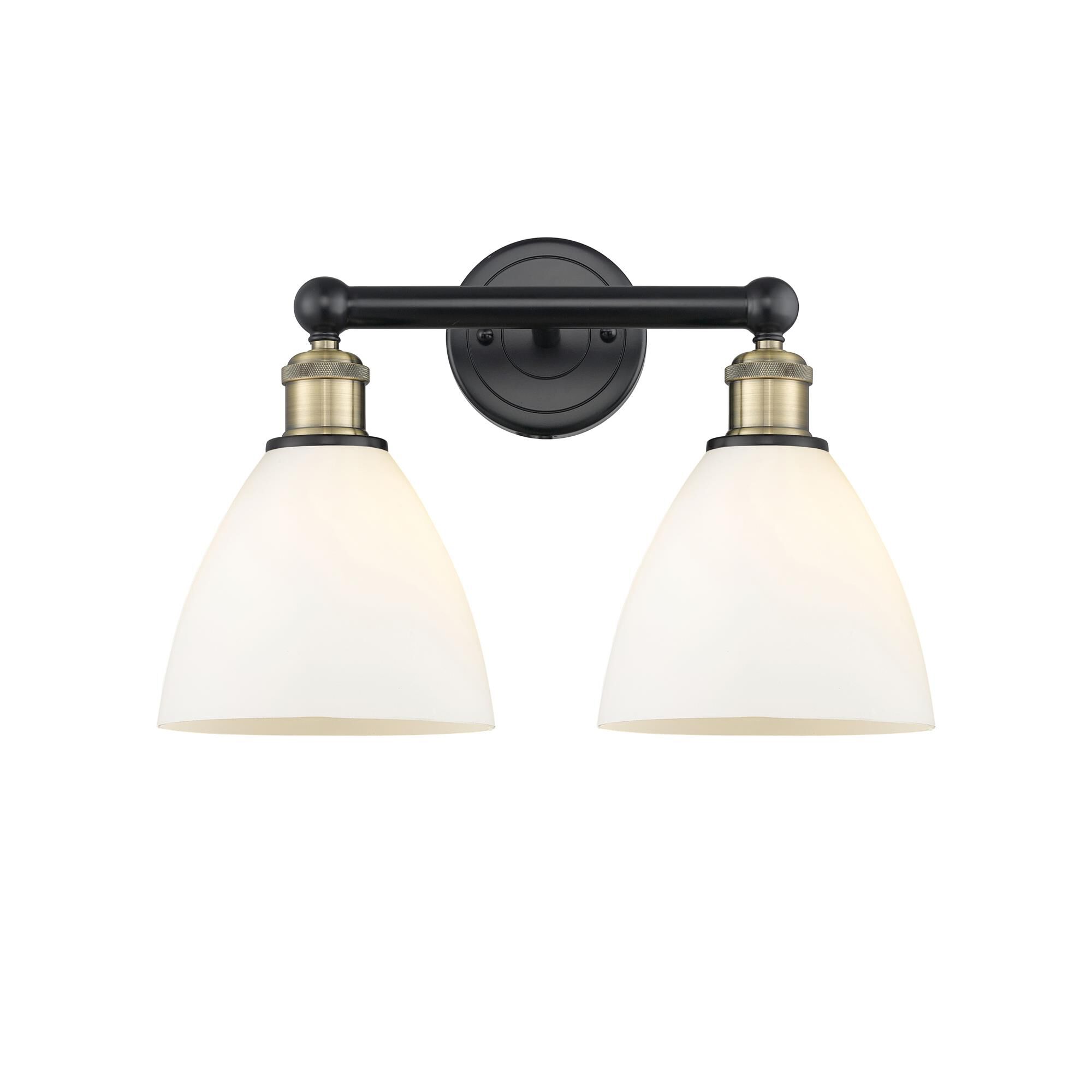 Shown in Black Antique Brass finish and Matte White glass