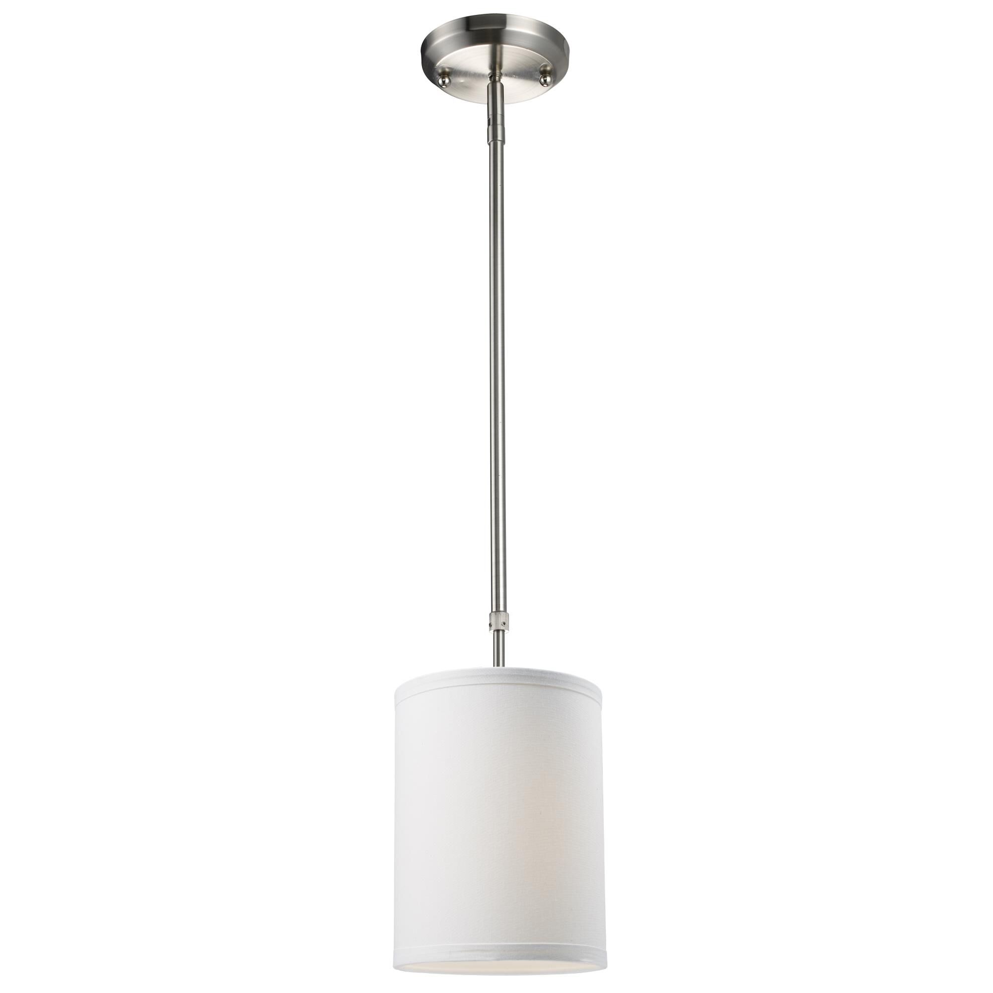Shown in Brushed Nickel finish and Fabric glass and Fabric shade