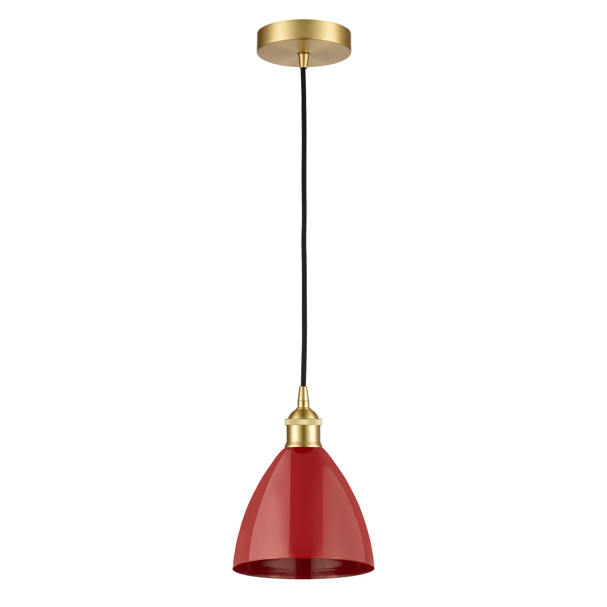 Shown in Satin Gold finish and Red Plymouth Dome shade