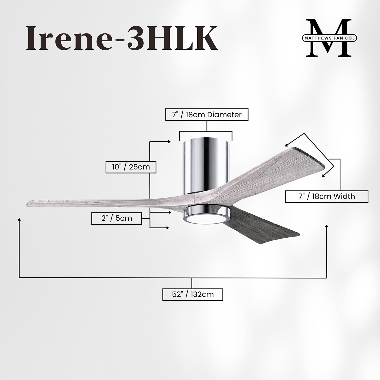 Irene 52 Inch Flush Mount Fan with Light Kit by Matthews Fan Company