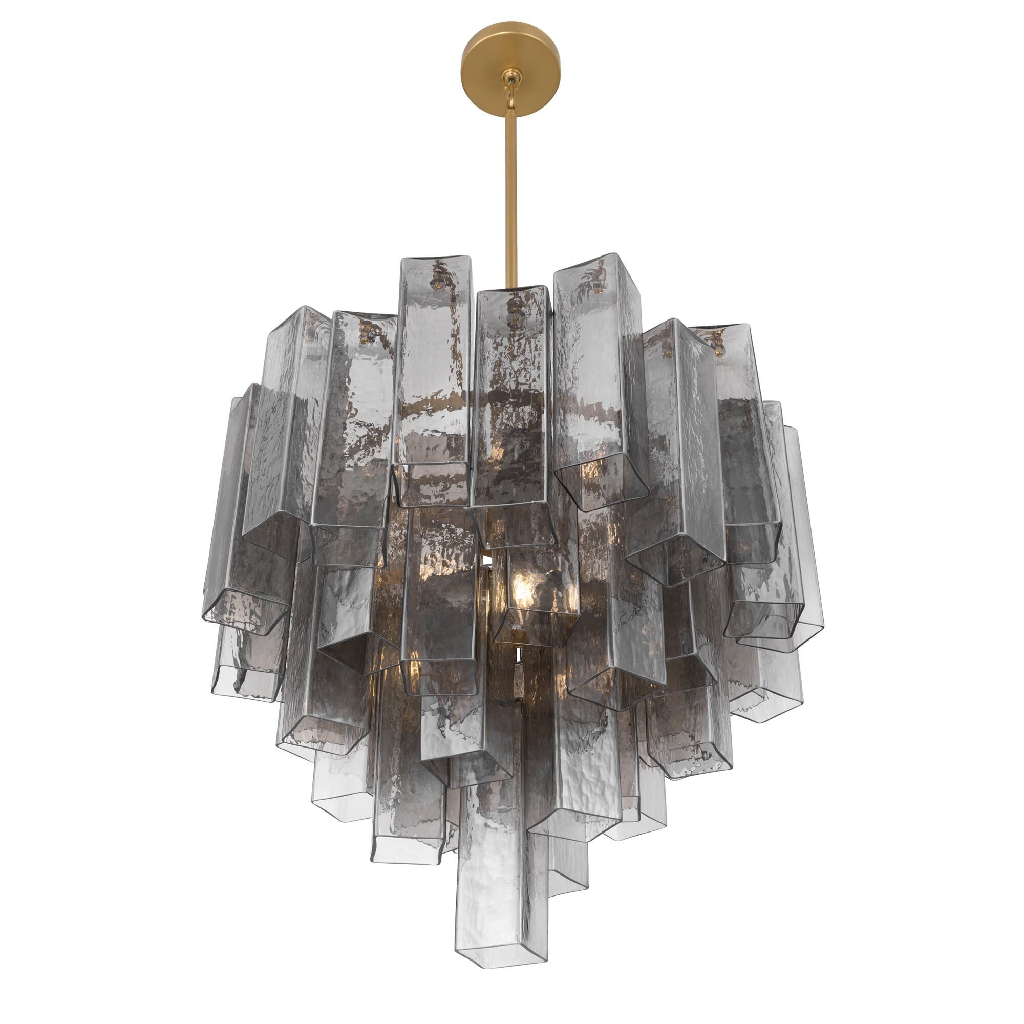 Shown in Legacy Brass finish and Grey Smoke Handmade glass