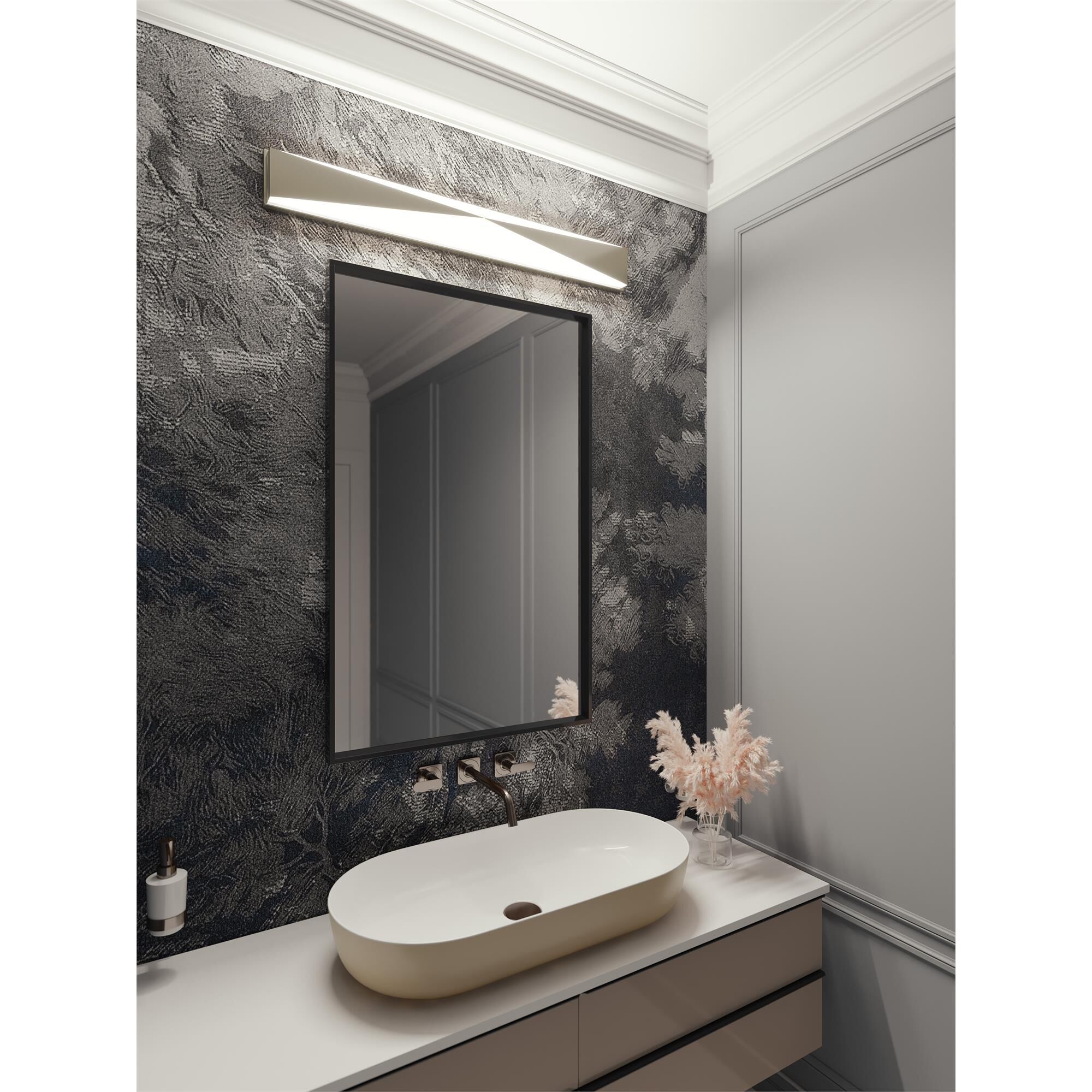 Shown in Satin Nickel finish and White Acrylic glass and 120 Volt Dimmer accent