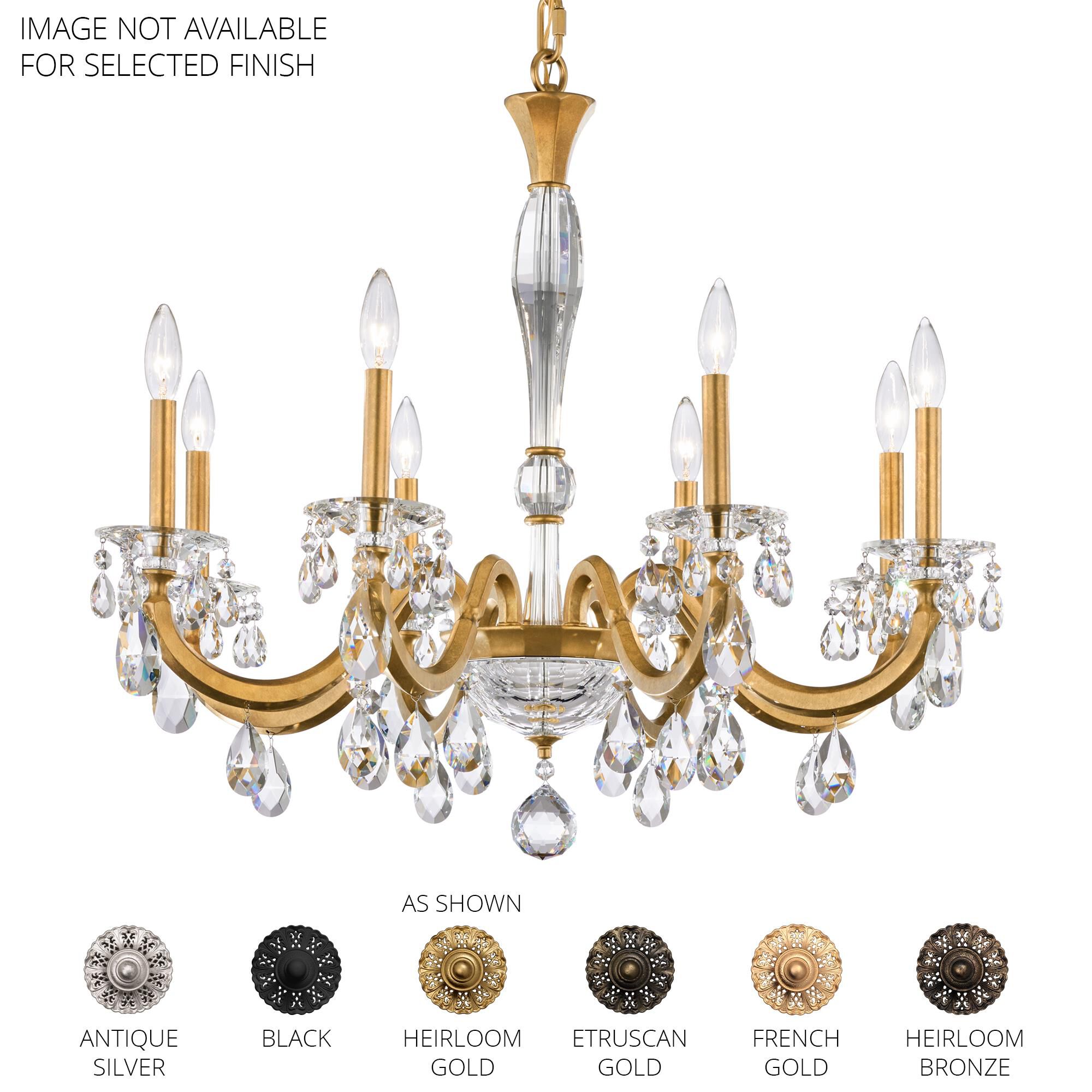 Shown in Etruscan Gold finish and Radiance crystal and Crystal glass