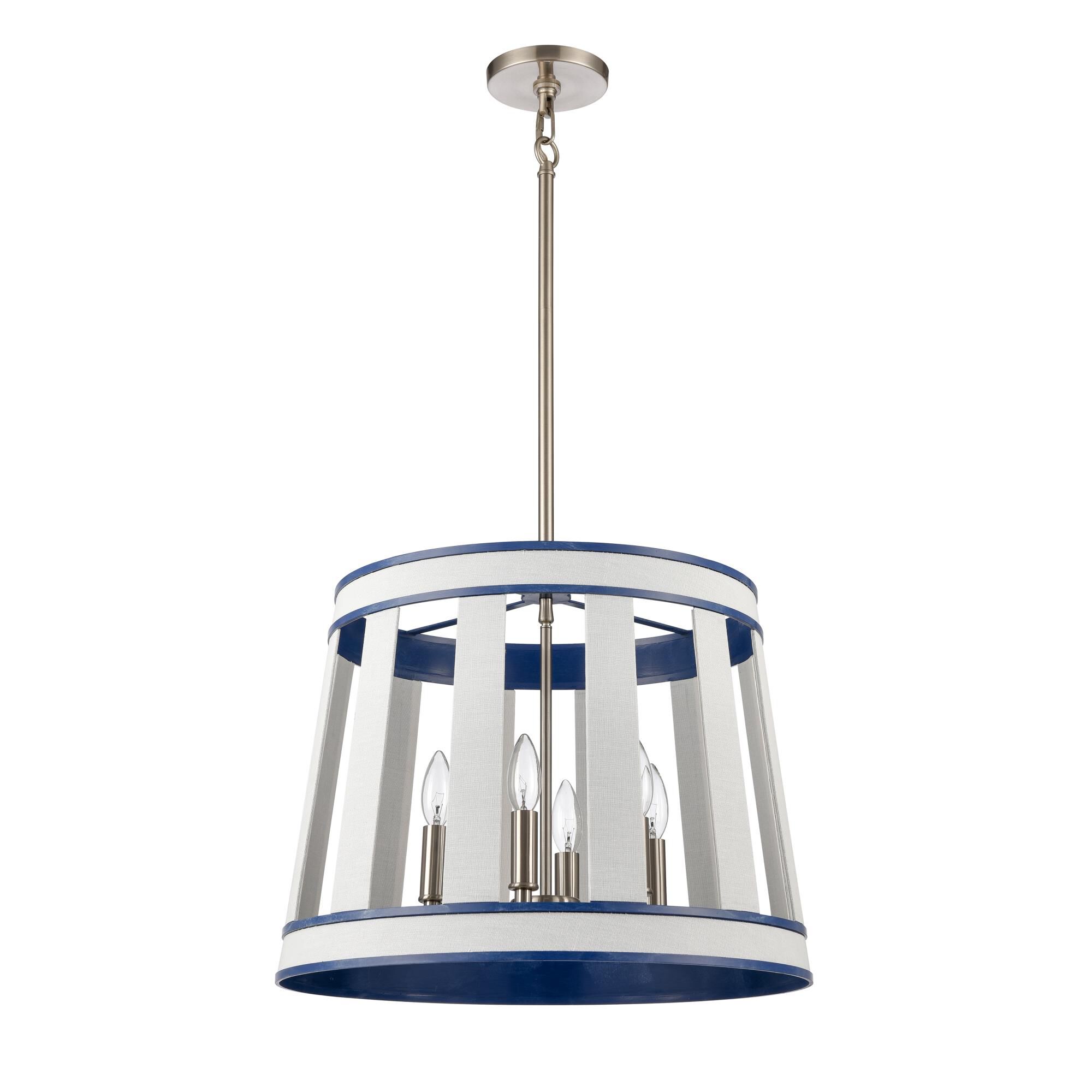 Shown in White finish and White Burlap and Metal shade