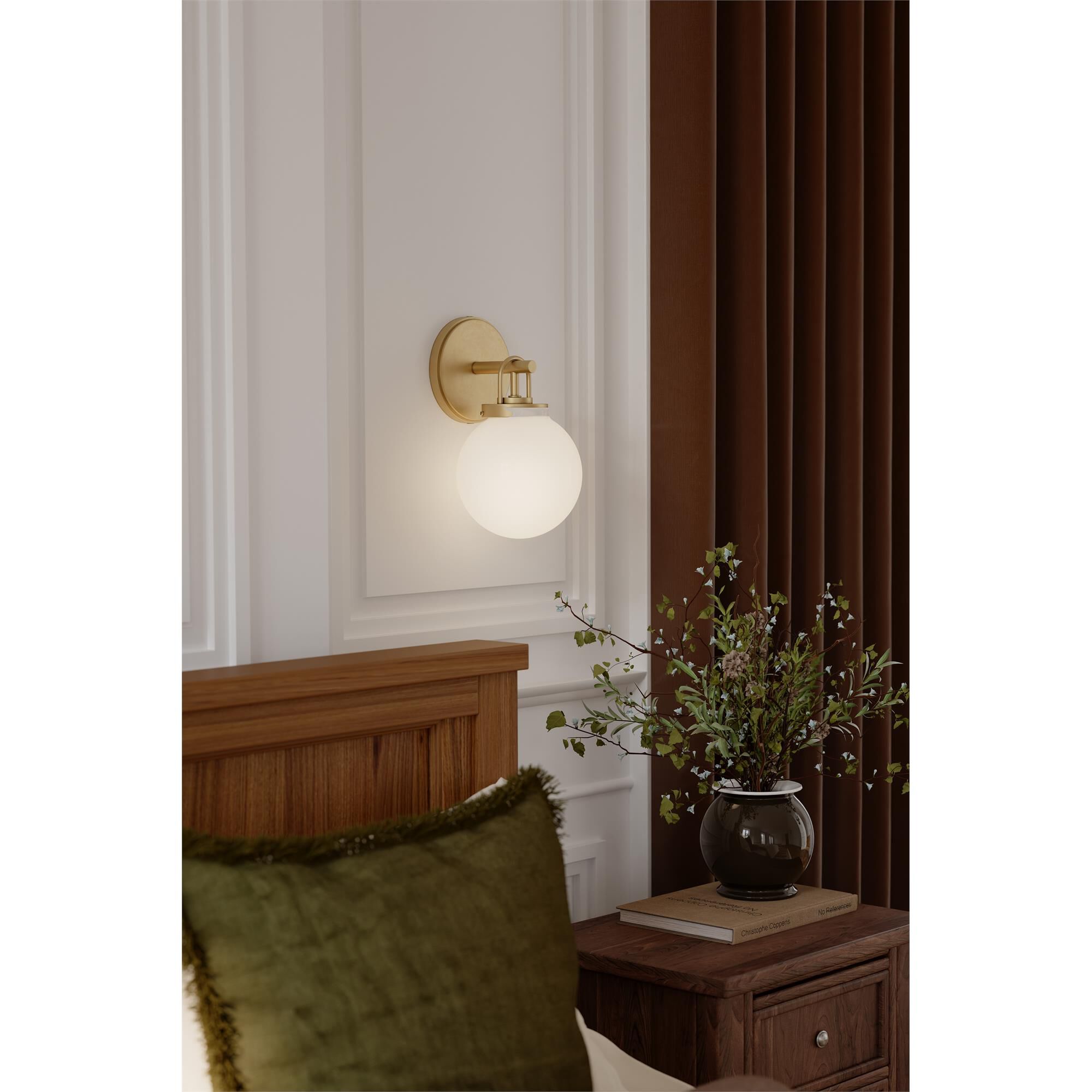 Shown in Legacy Brass finish and Etched White glass