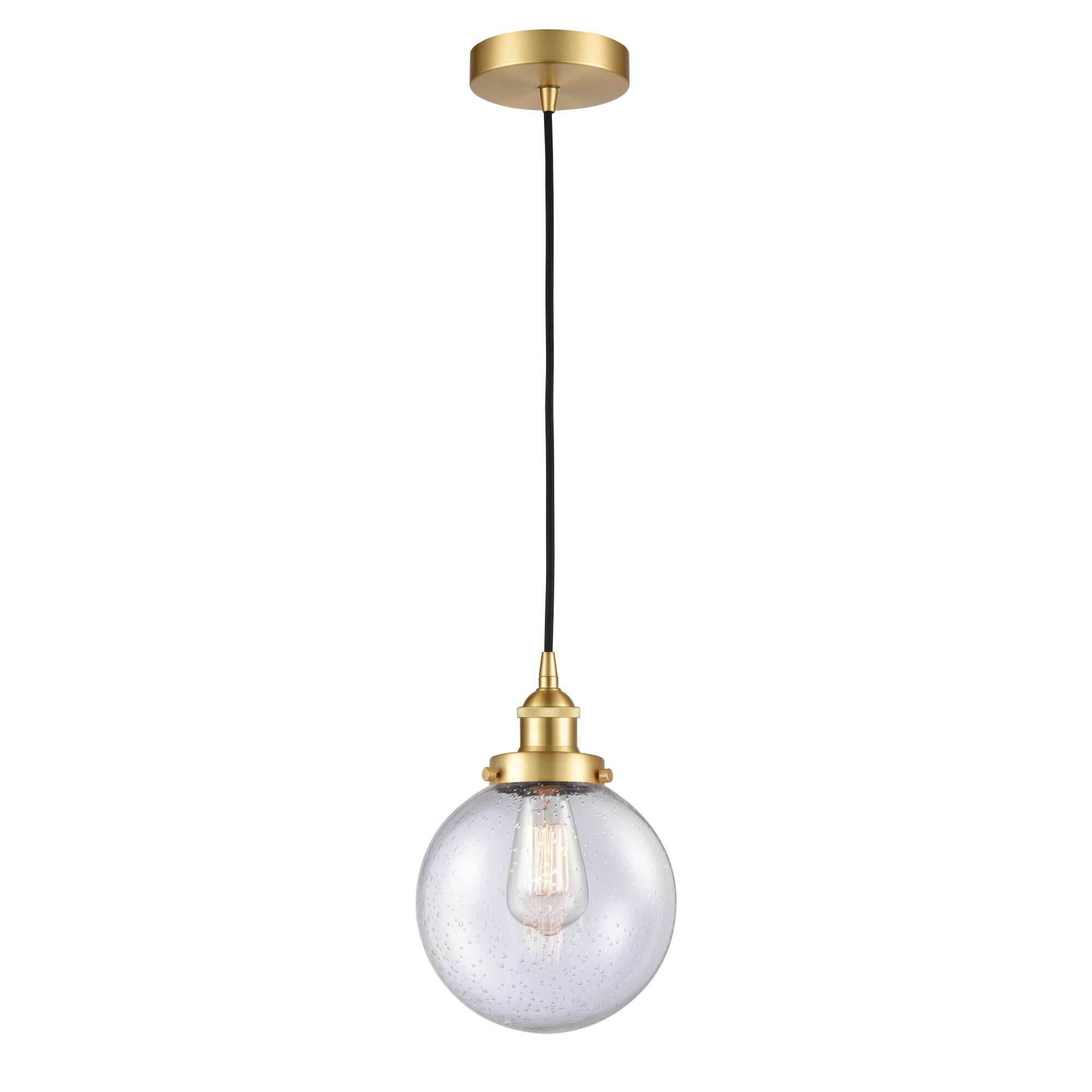 Shown in Satin Gold finish and Seedy Beacon glass