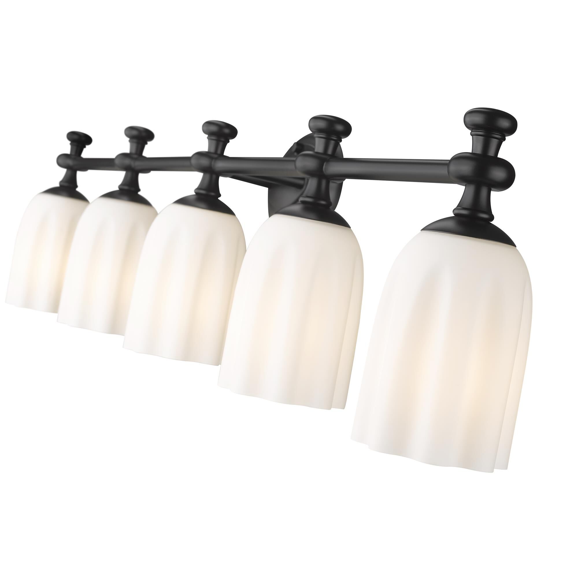 Shown in Matte Black finish and Opal Etched glass and Opal Etched shade