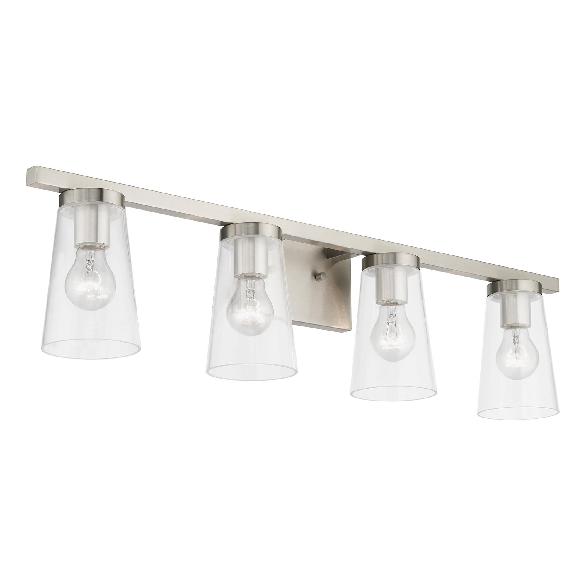 Shown in Brushed Nickel finish and Clear glass
