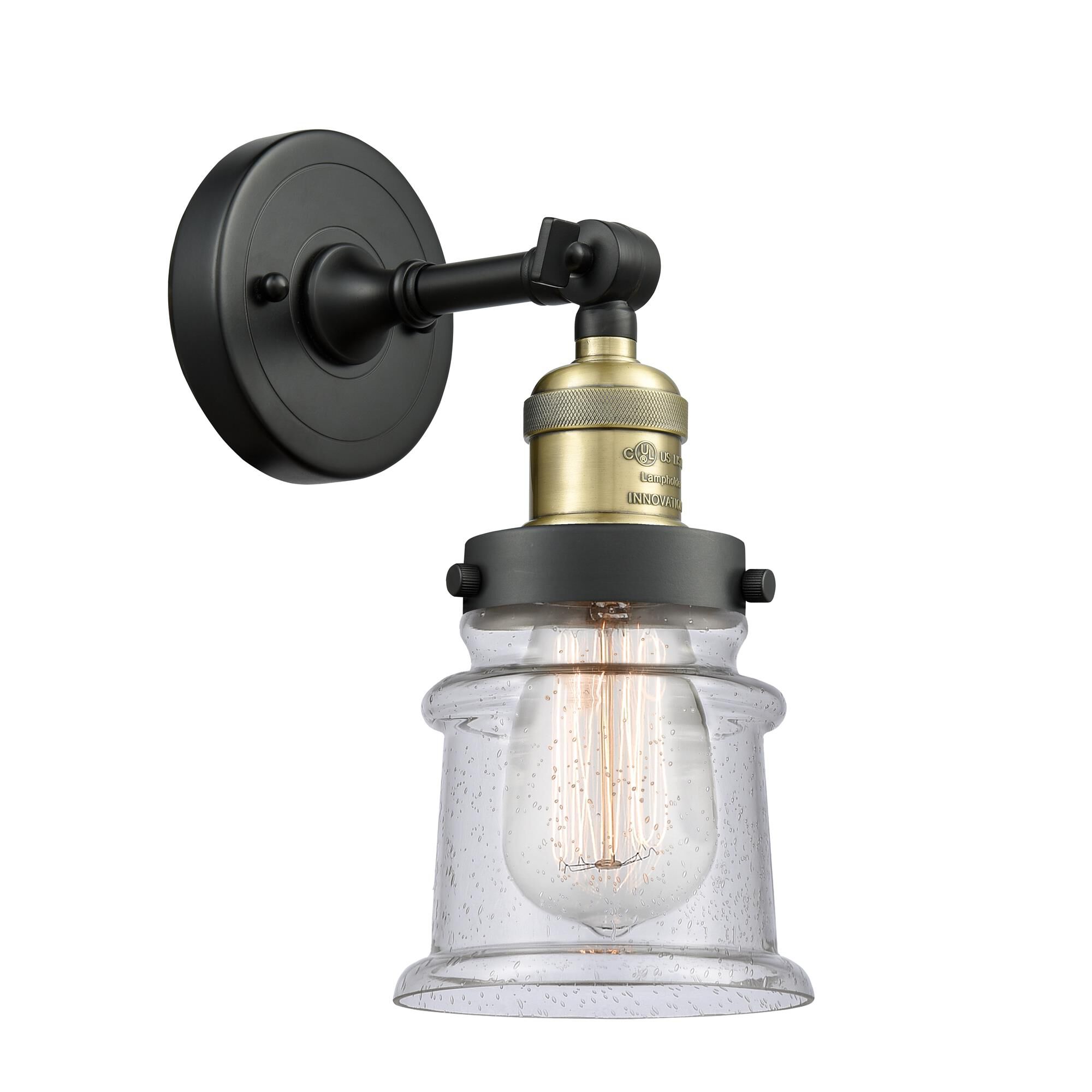 Shown in Black Antique Brass finish and Seedy glass