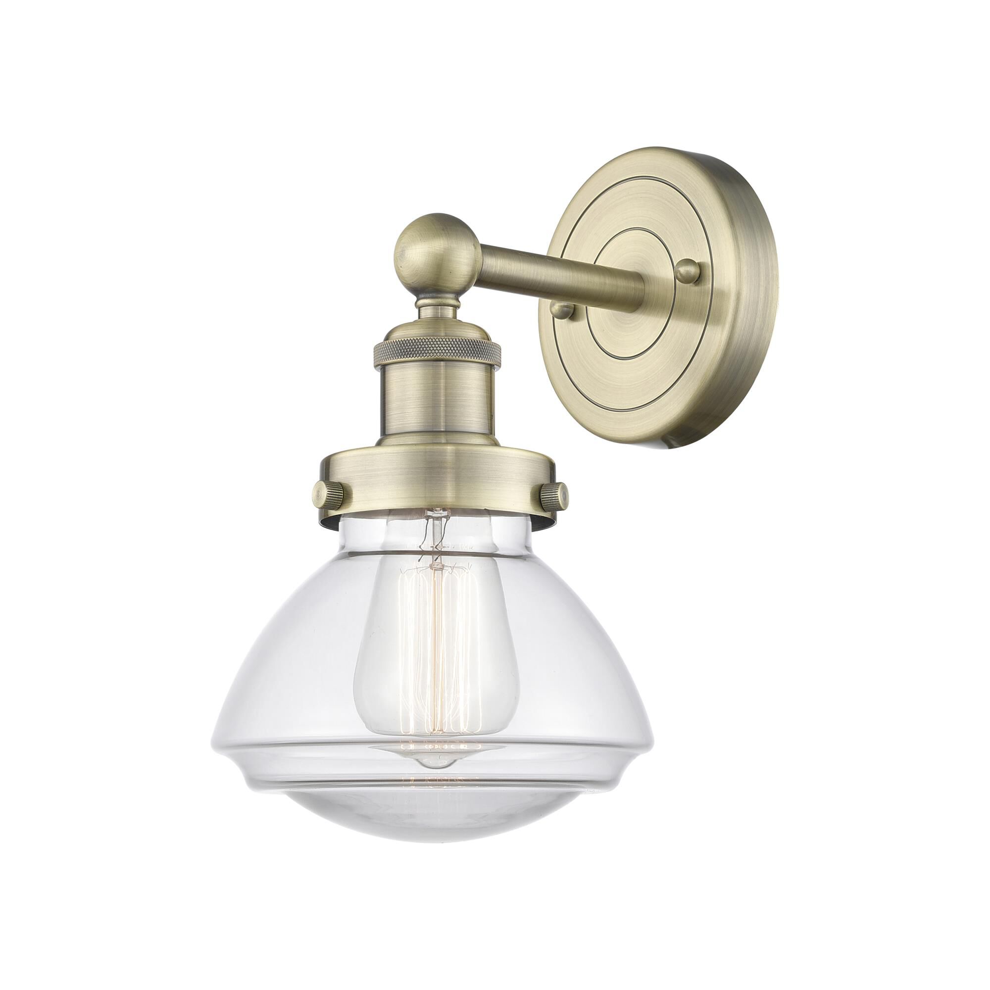 Shown in Antique Brass finish and Clear glass