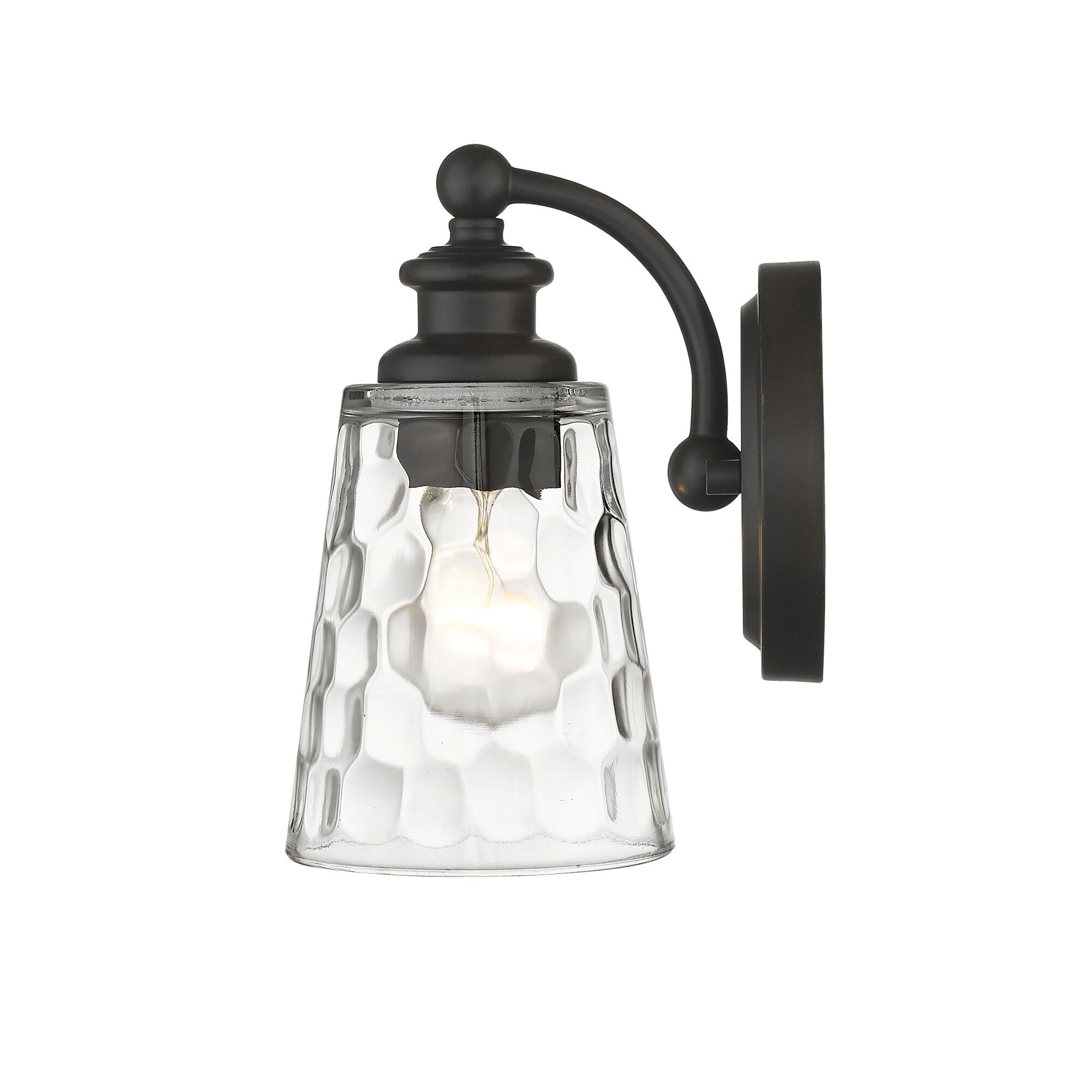 Shown in Oil-Rubbed Bronze finish and Clear glass and Clear, Optic Cone Shaped Glass shade