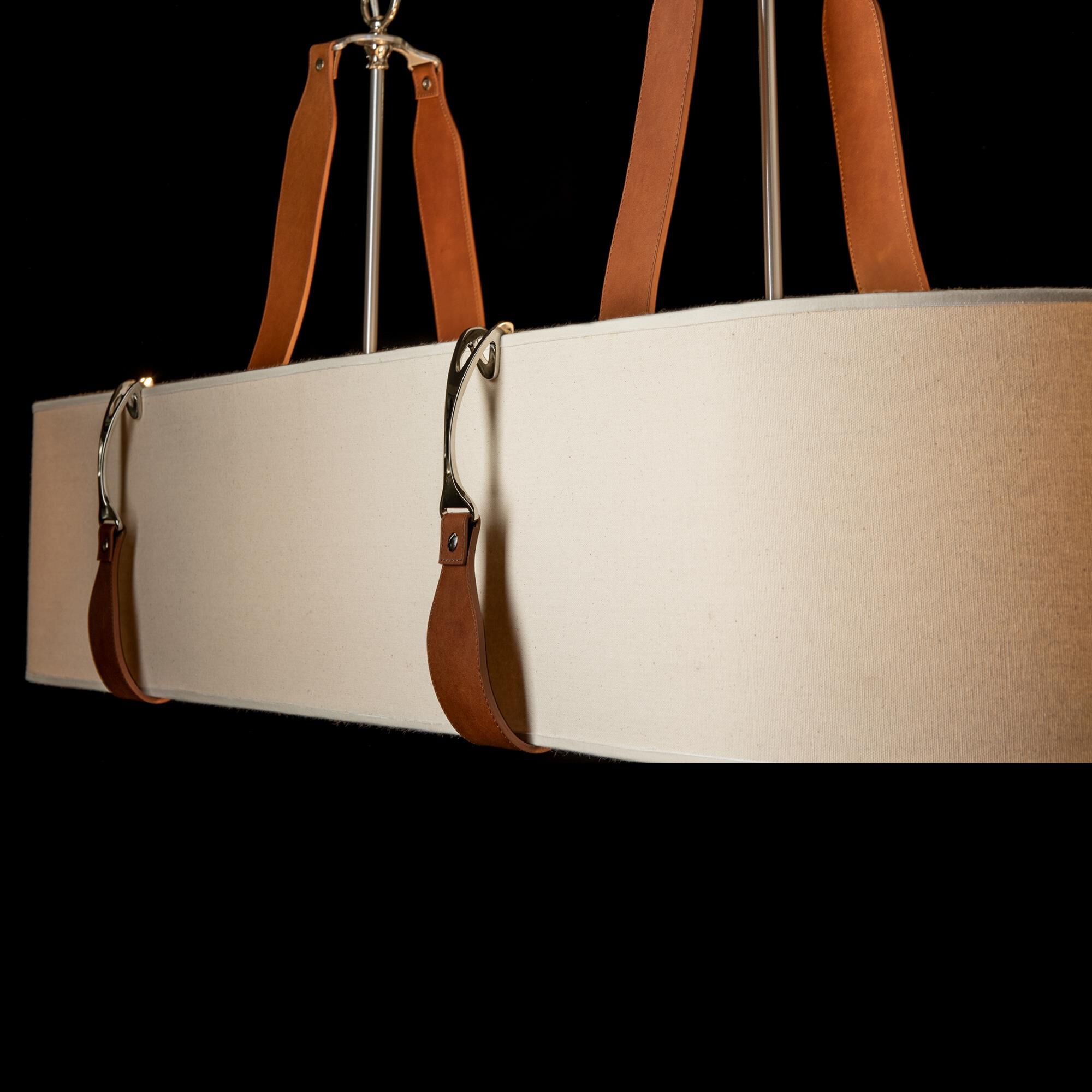 Shown in Polished Nickel finish and Flax shade and Leather Chestnut accent