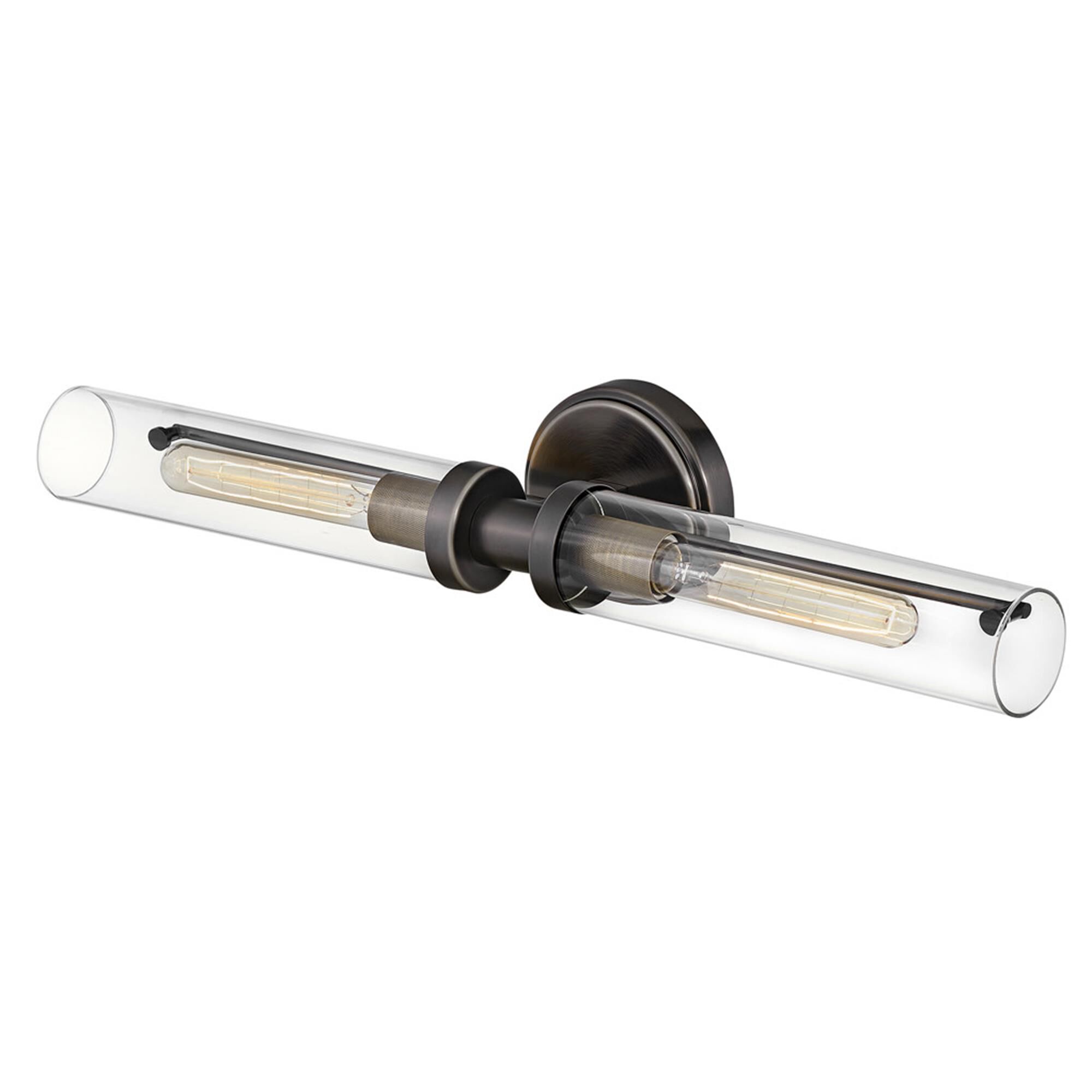Shown in Black Oxide finish and Clear glass and Heritage Brass accent