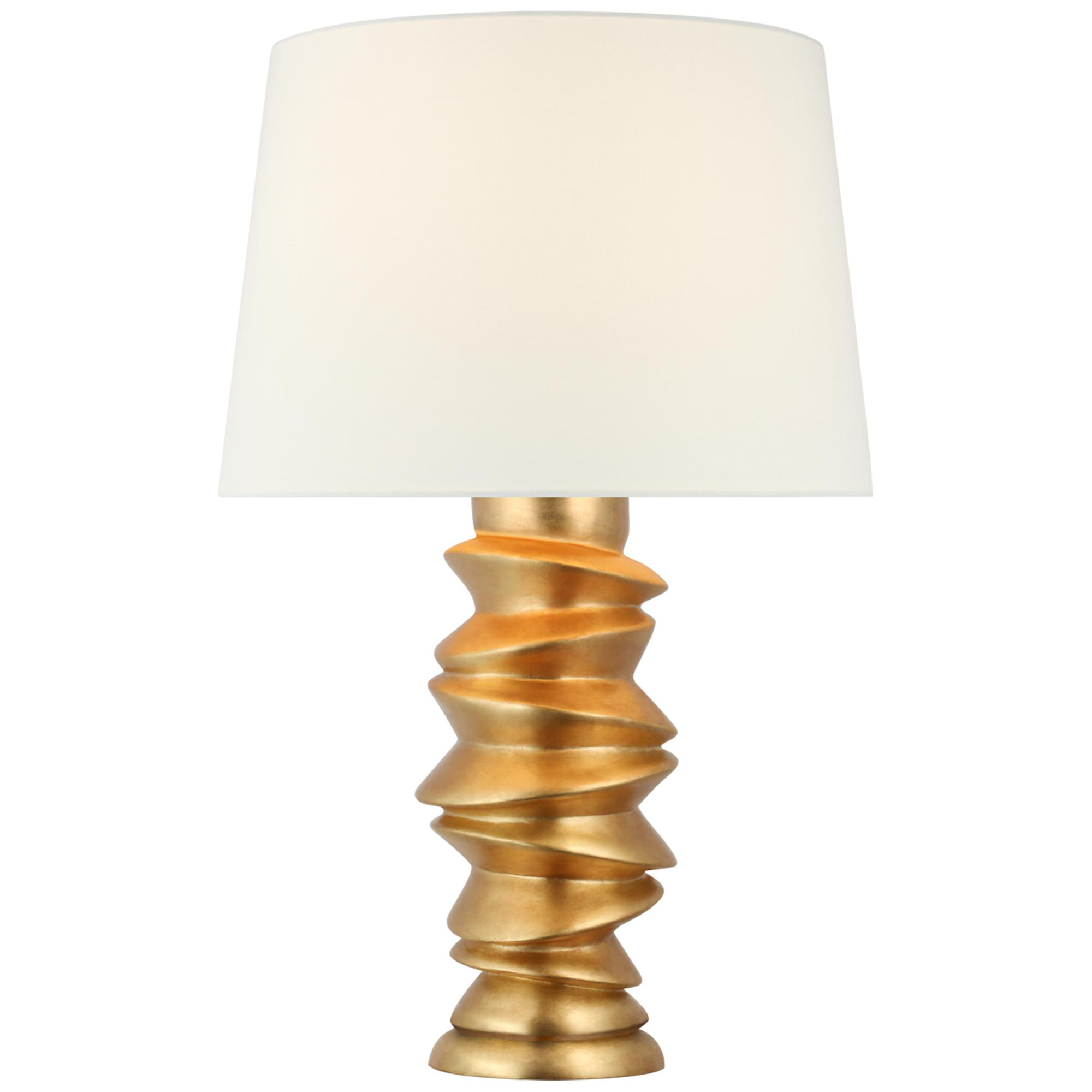 Shown in Antique Gold Leaf finish and Linen shade
