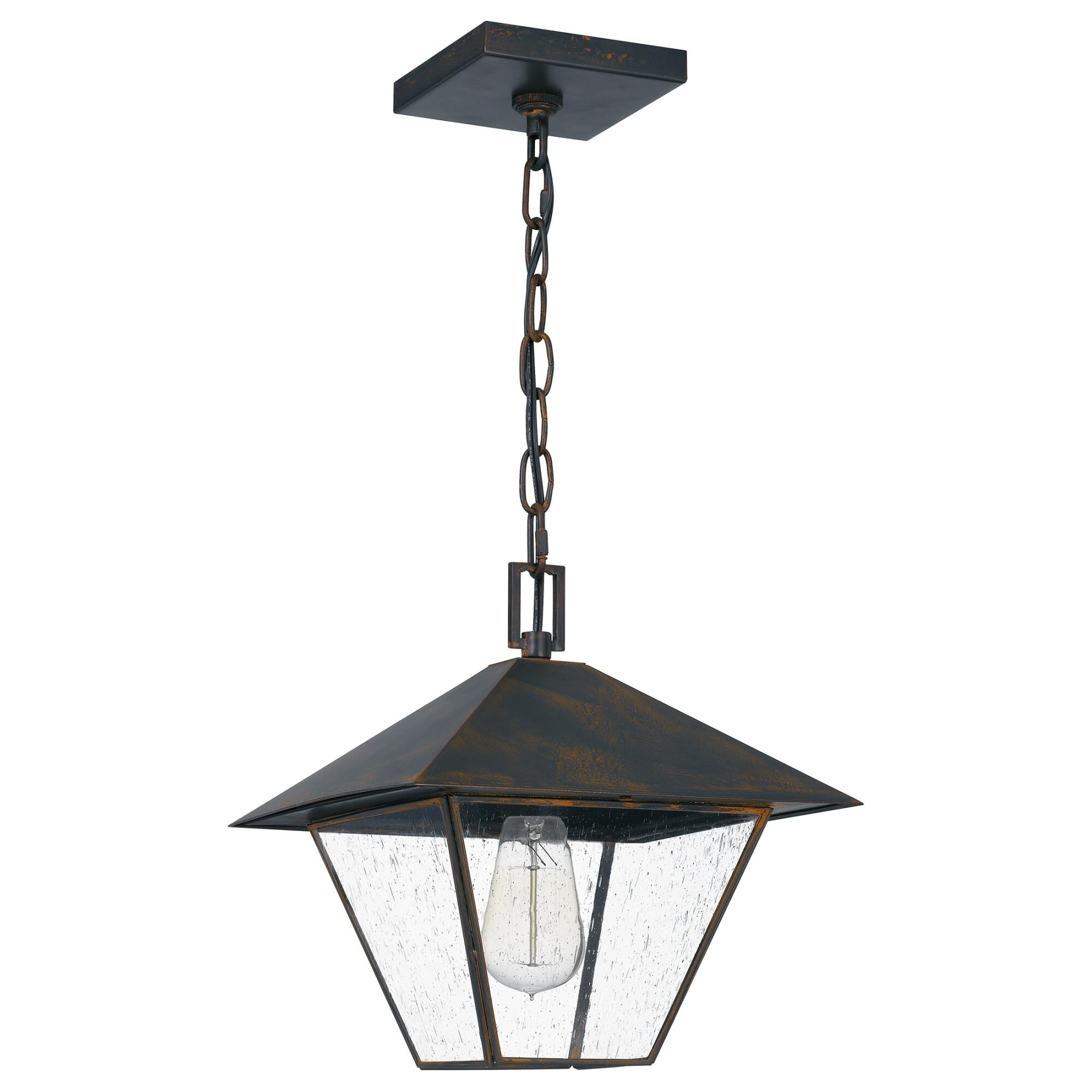 Shown in Industrial Bronze finish and Clear Seeded Glass shade