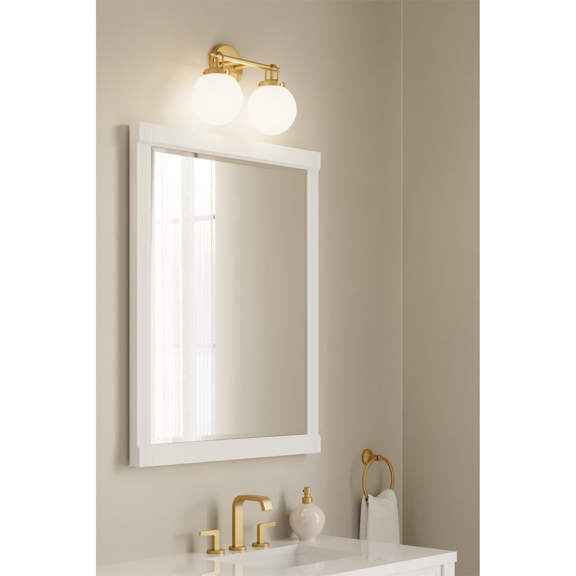 Shown in Legacy Brass finish and Etched White glass