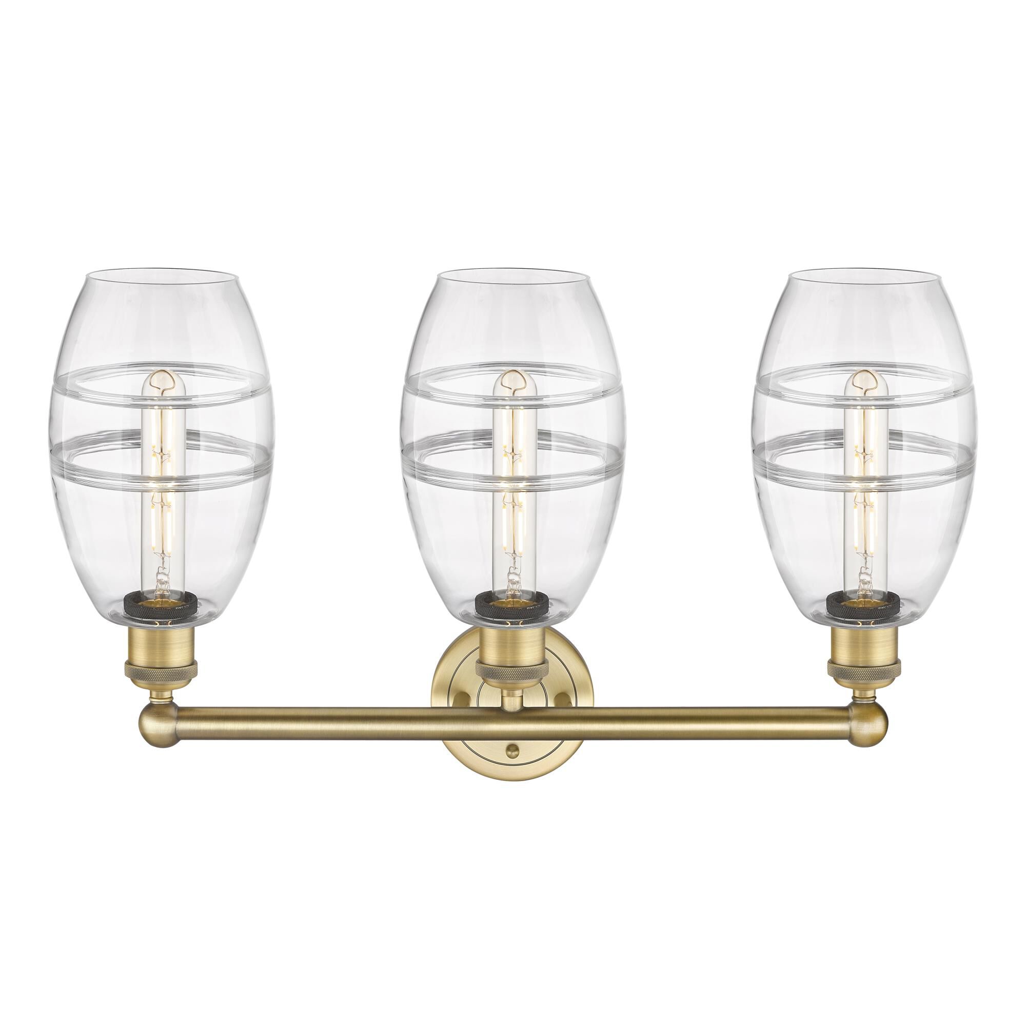 Shown in Brushed Brass finish and Clear glass