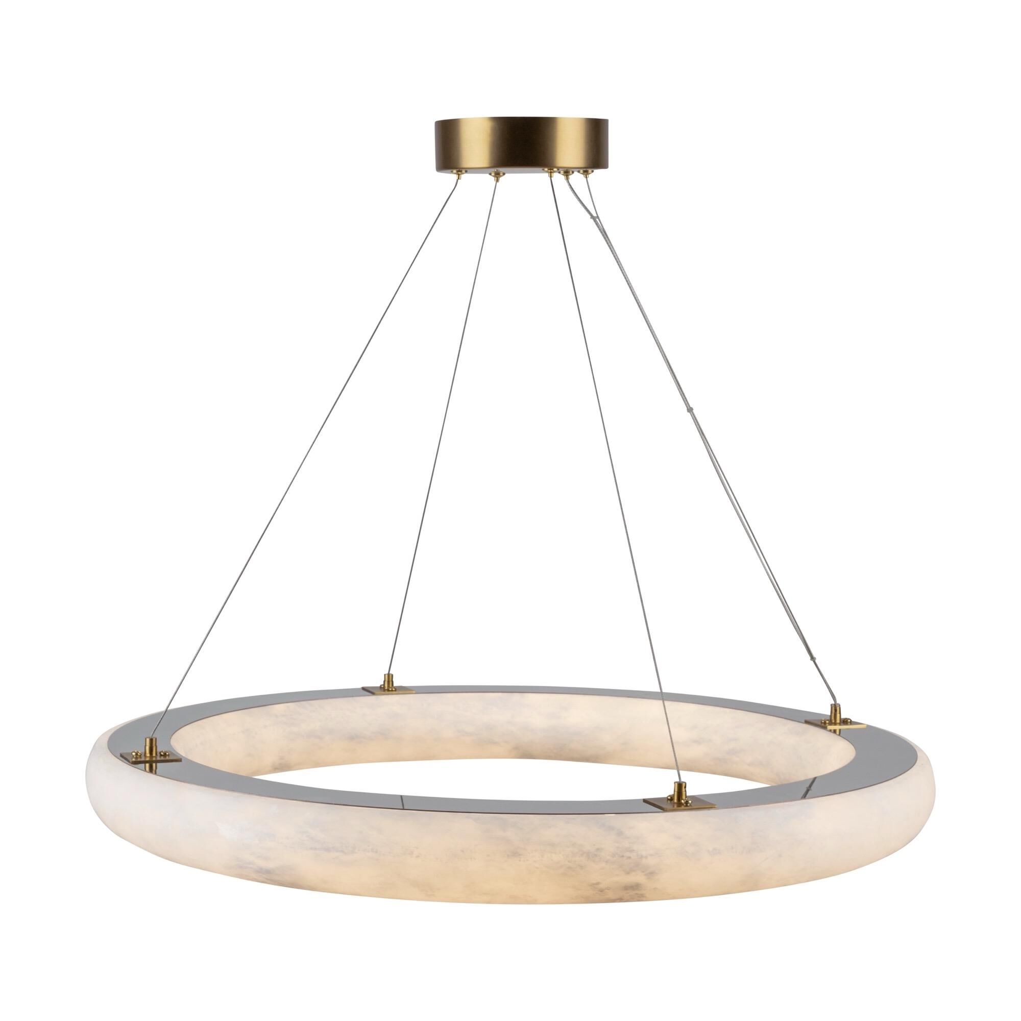 Shown in Brushed Brass finish and Alabaster shade