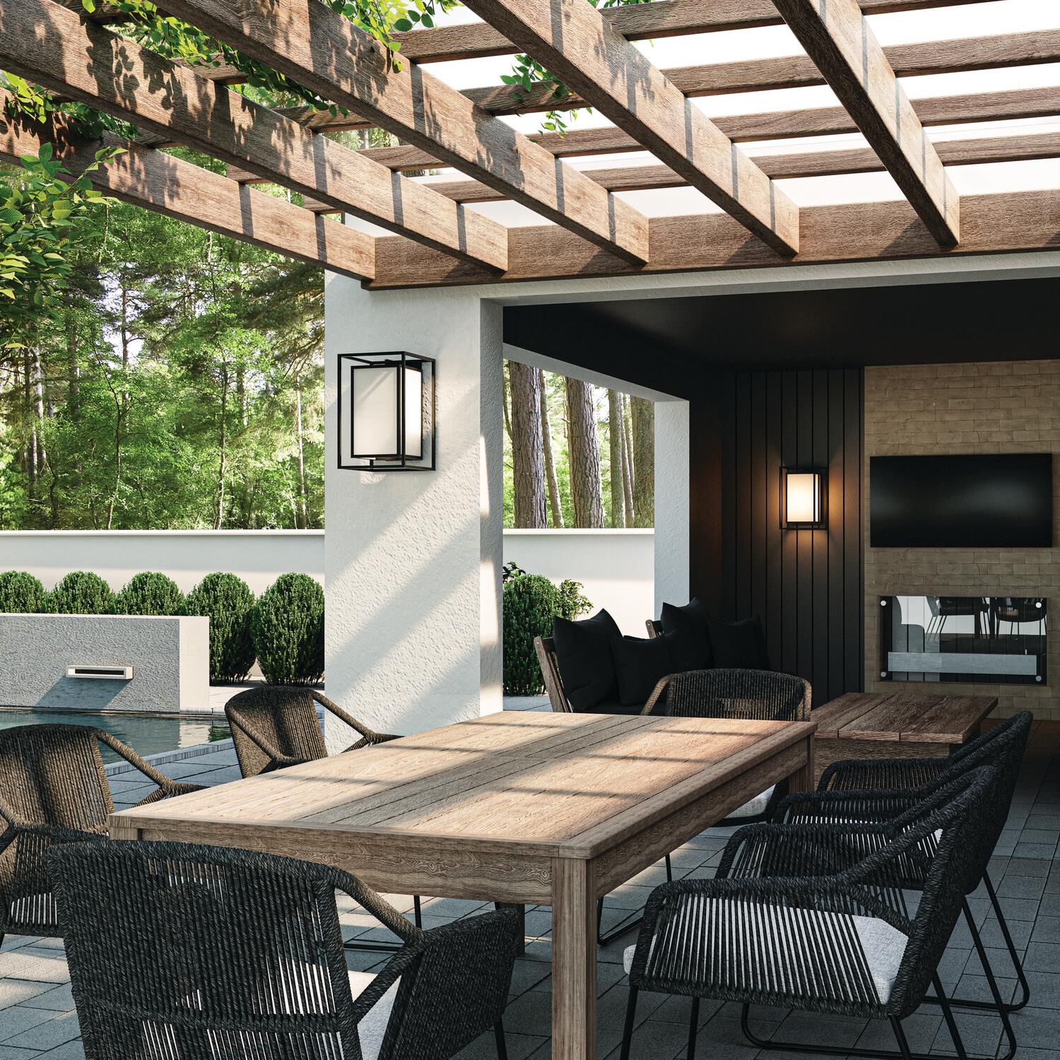 Shown in Black finish and Soft White glass