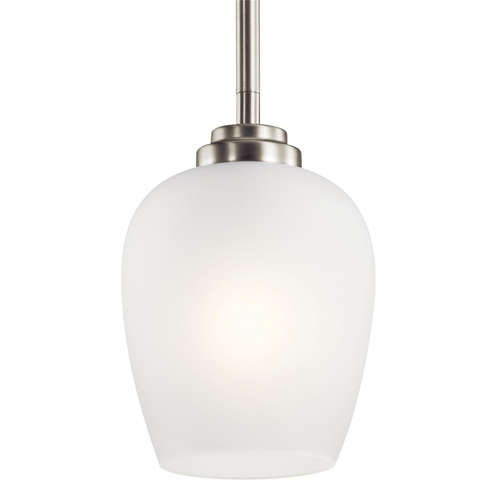 Shown in Brushed Nickel finish and Satin Etched glass