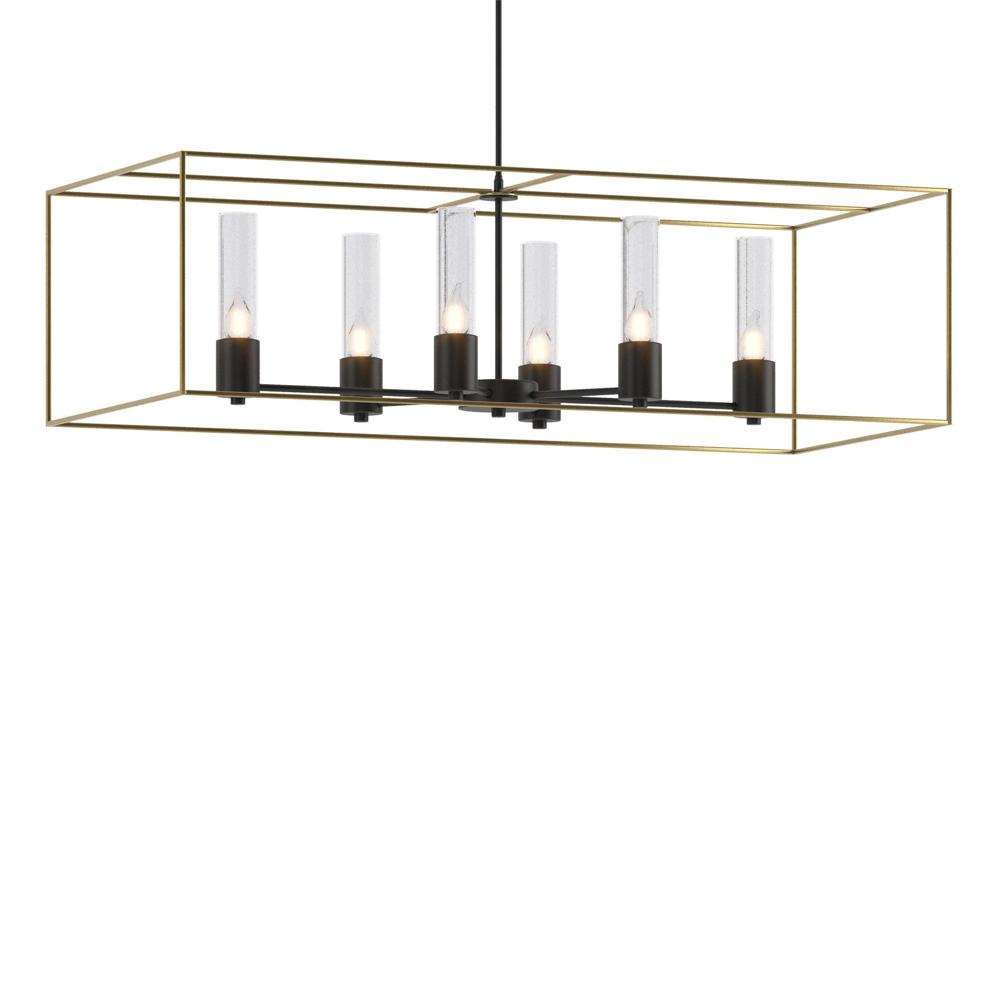 Shown in Black finish and Clear glass and Modern Brass accent