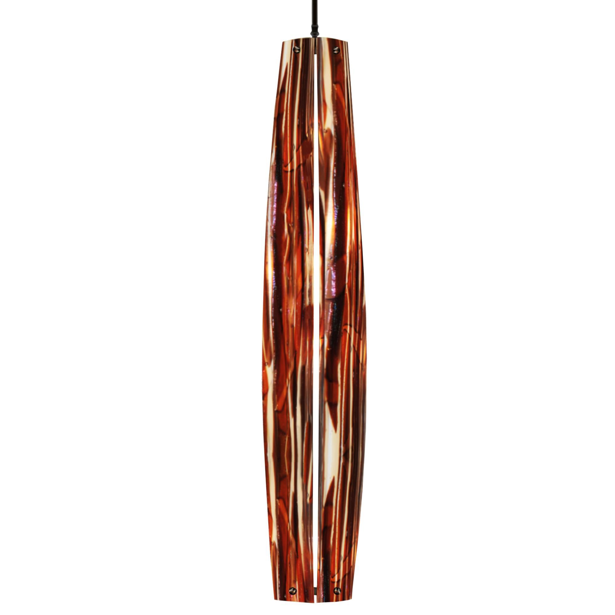 Shown in Mahogany Bronze finish and Iridescent Amber-Beige-White glass