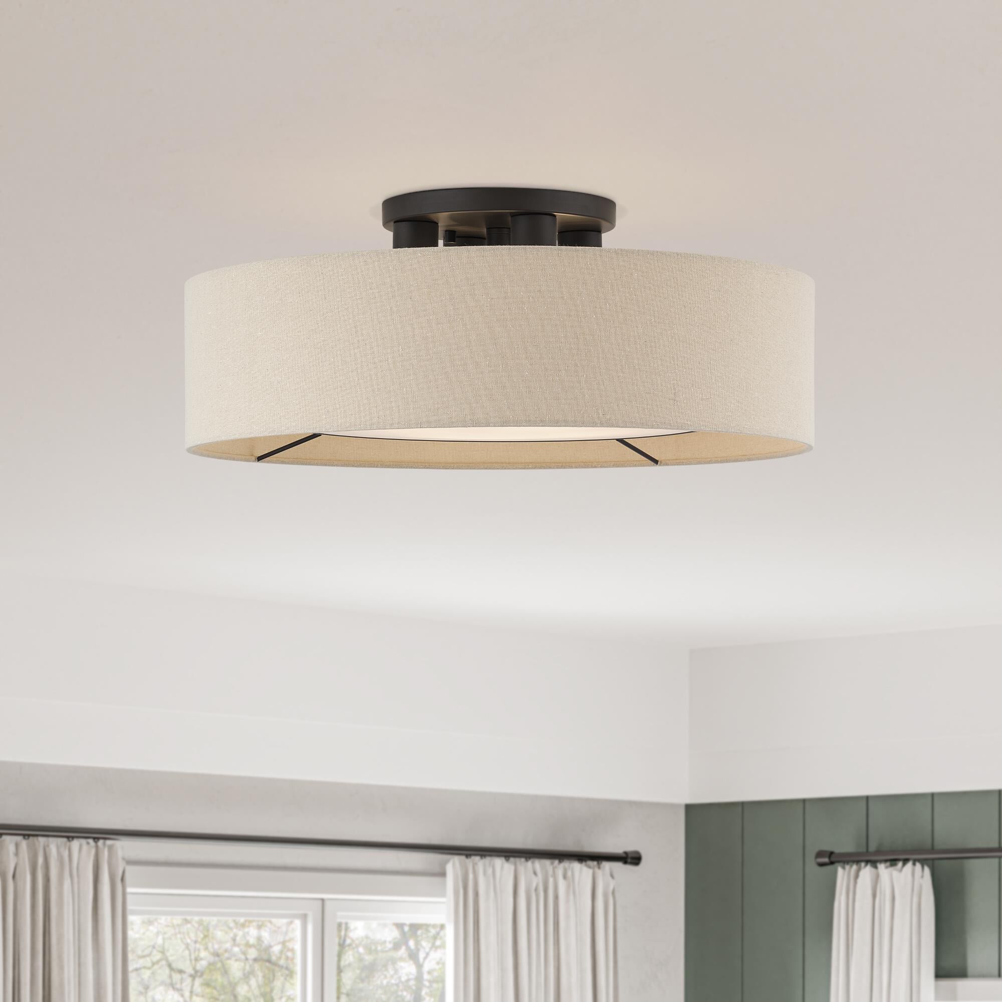 Shown in Bronze finish and Hand Crafted Parchment Color Hardback Fabric shade