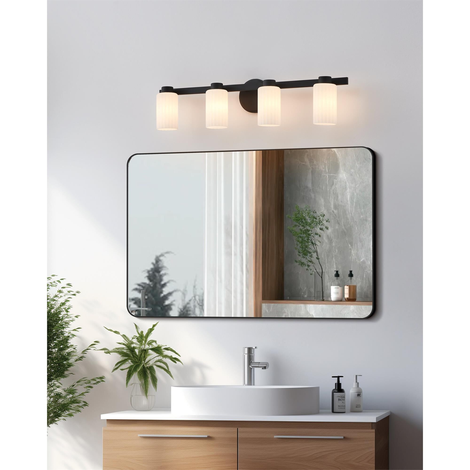 Shown in Matte Black finish and Etched Opal Ribbed glass