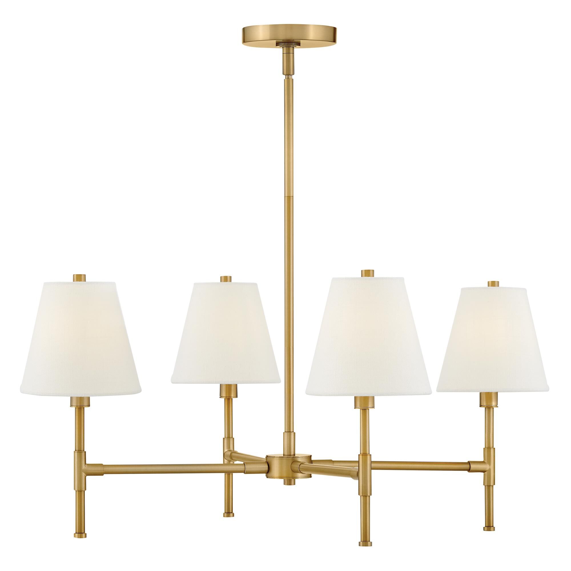 Shown in Lacquered Brass finish and White Linen shade