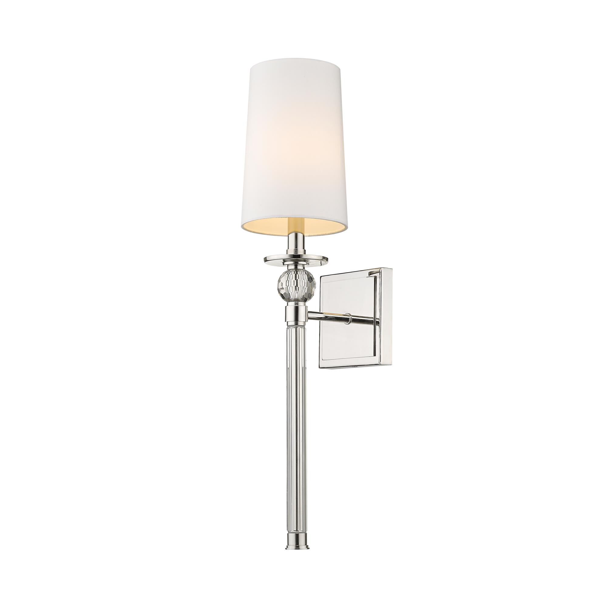 Shown in Polished Nickel finish and Fabric glass and Fabric shade