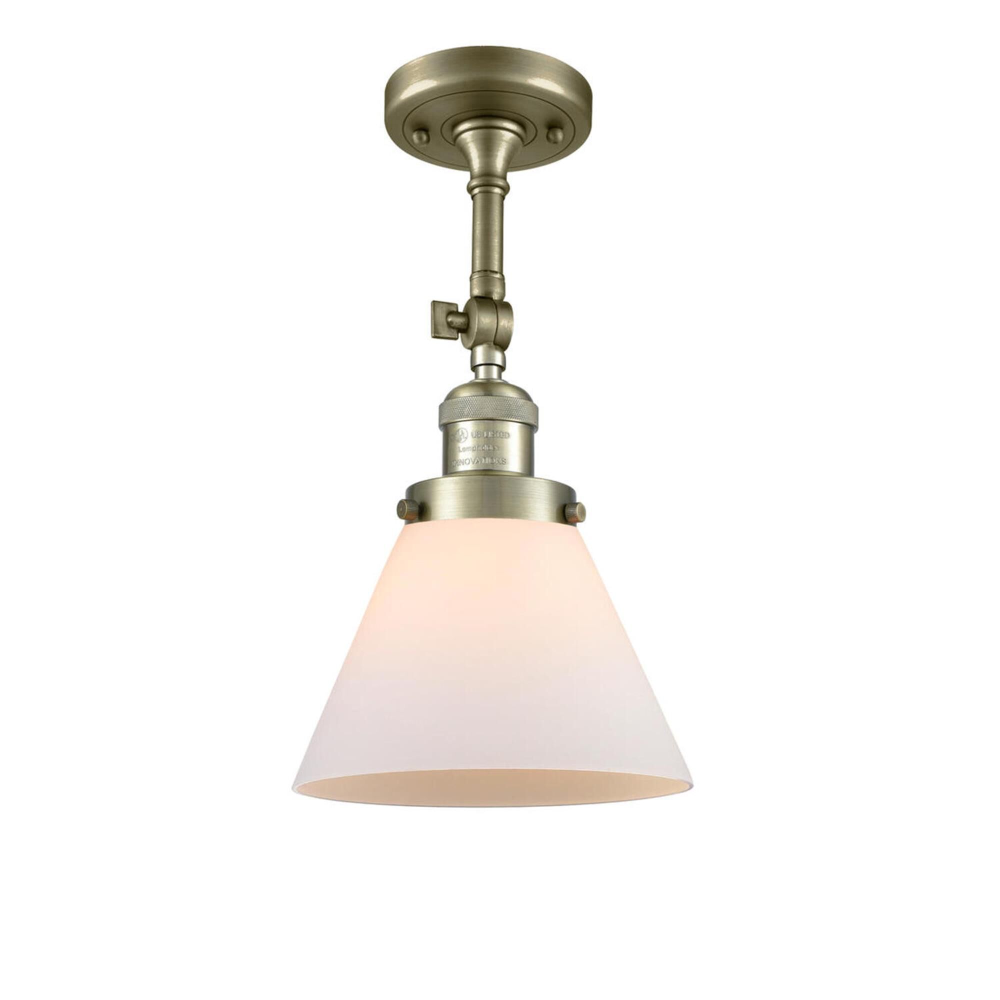 Shown in Antique Brass finish and Matte White Cased glass and Brushed Satin Nickel shade and No Accent accent