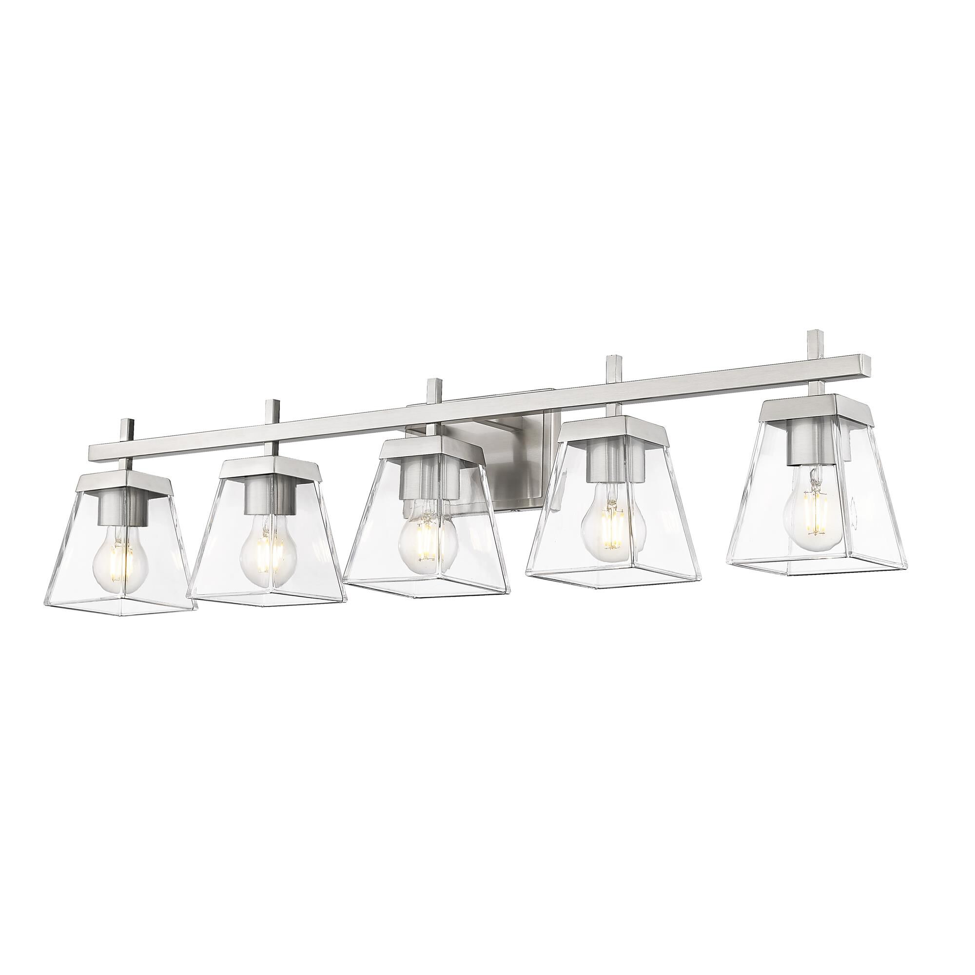Shown in Brushed Nickel finish and Clear glass