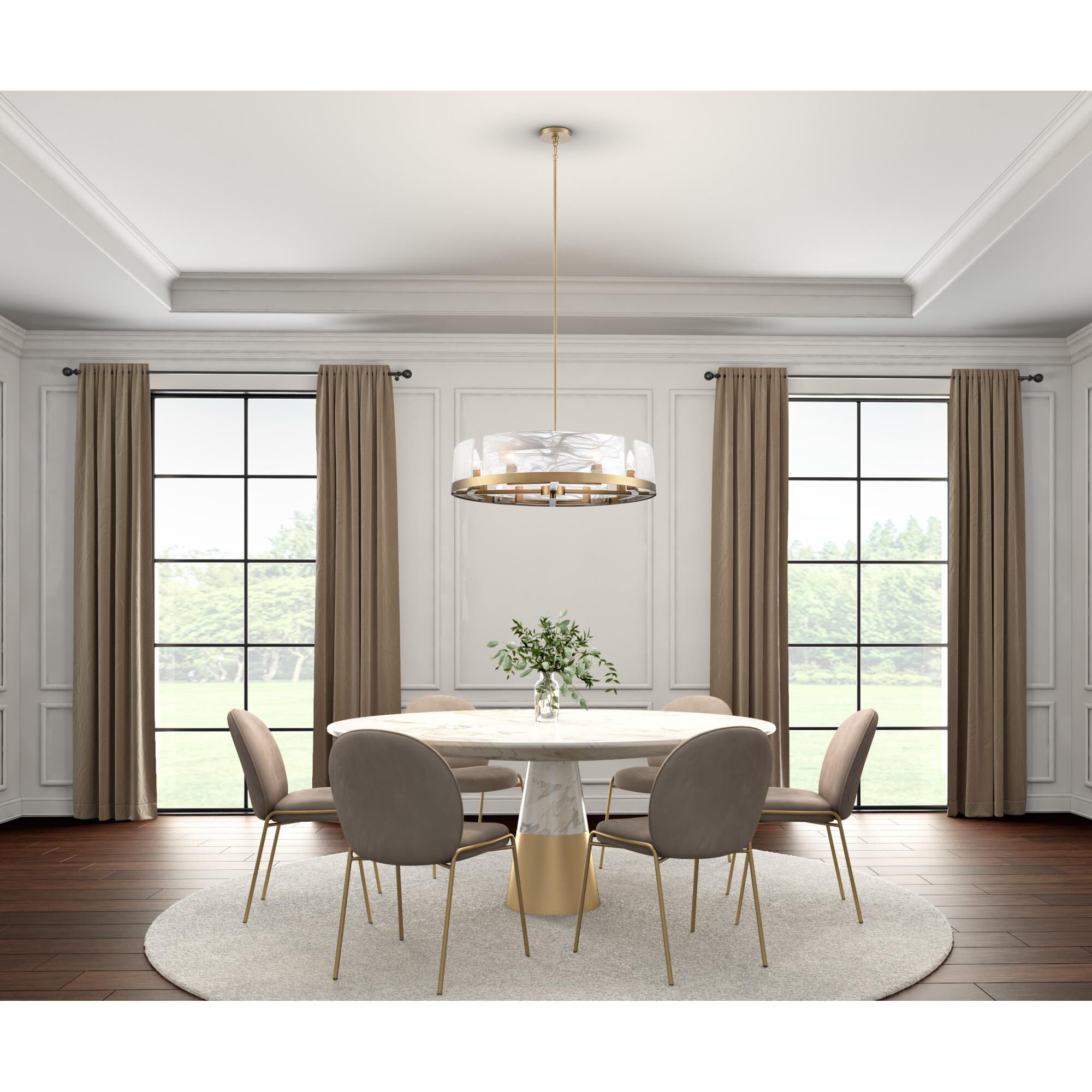 Shown in Brass finish and Clear Alabaster glass