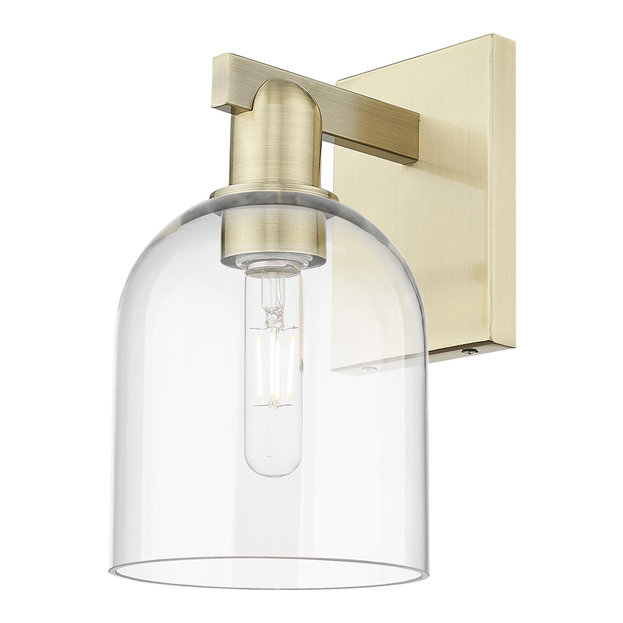 Shown in Antique Brass finish and Clear glass