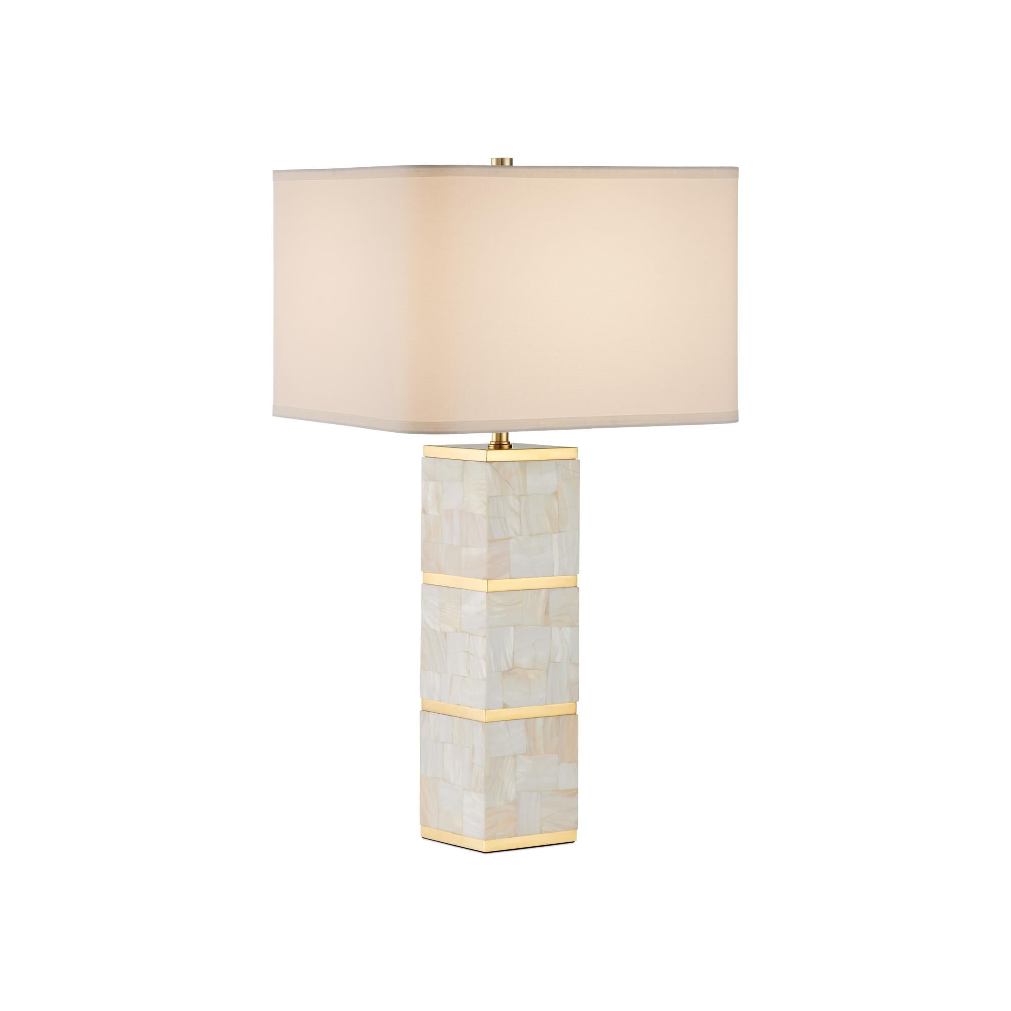 Shown in Natural and Brass finish and White Linen shade