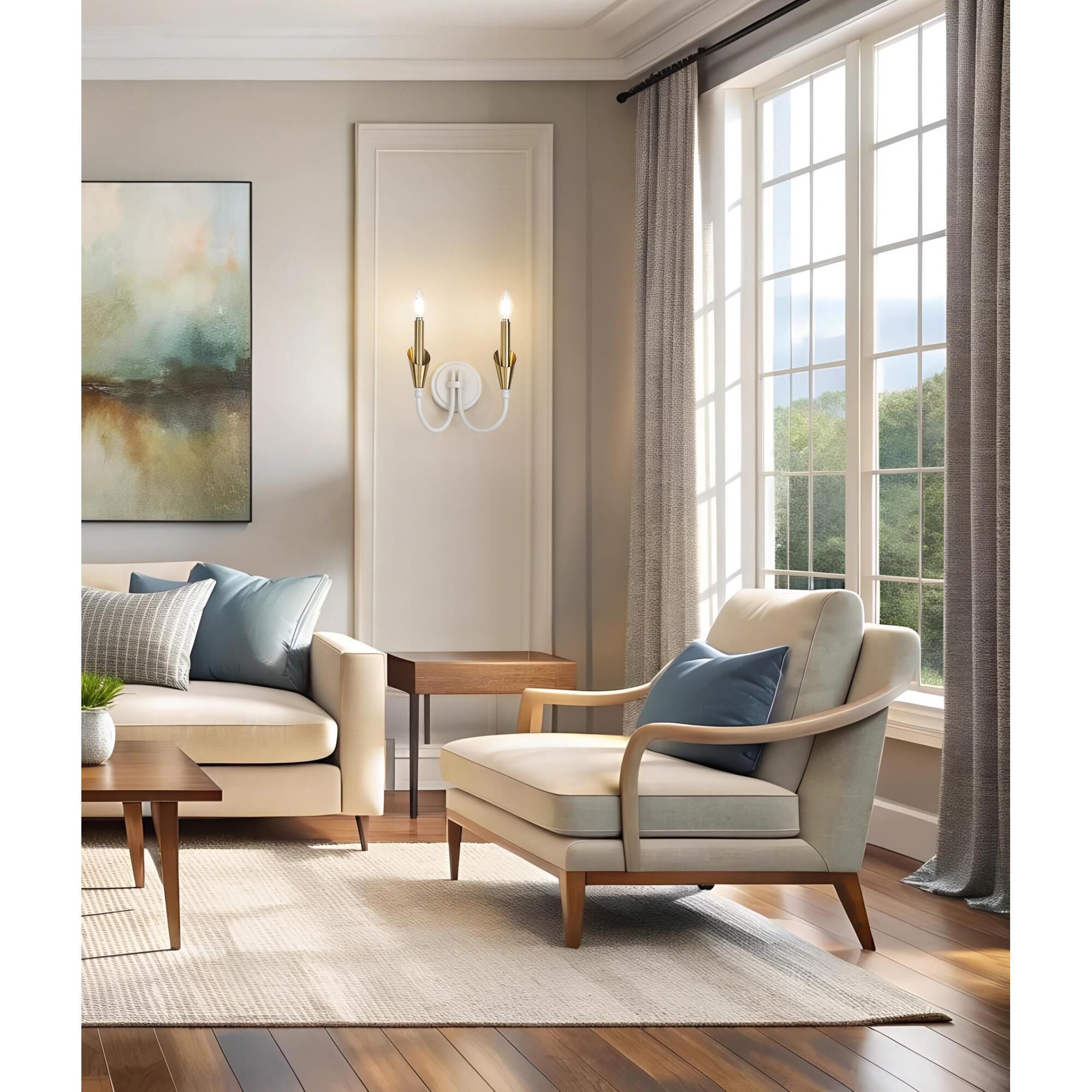 Shown in Textured White And Modern Gold finish and White glass and White shade