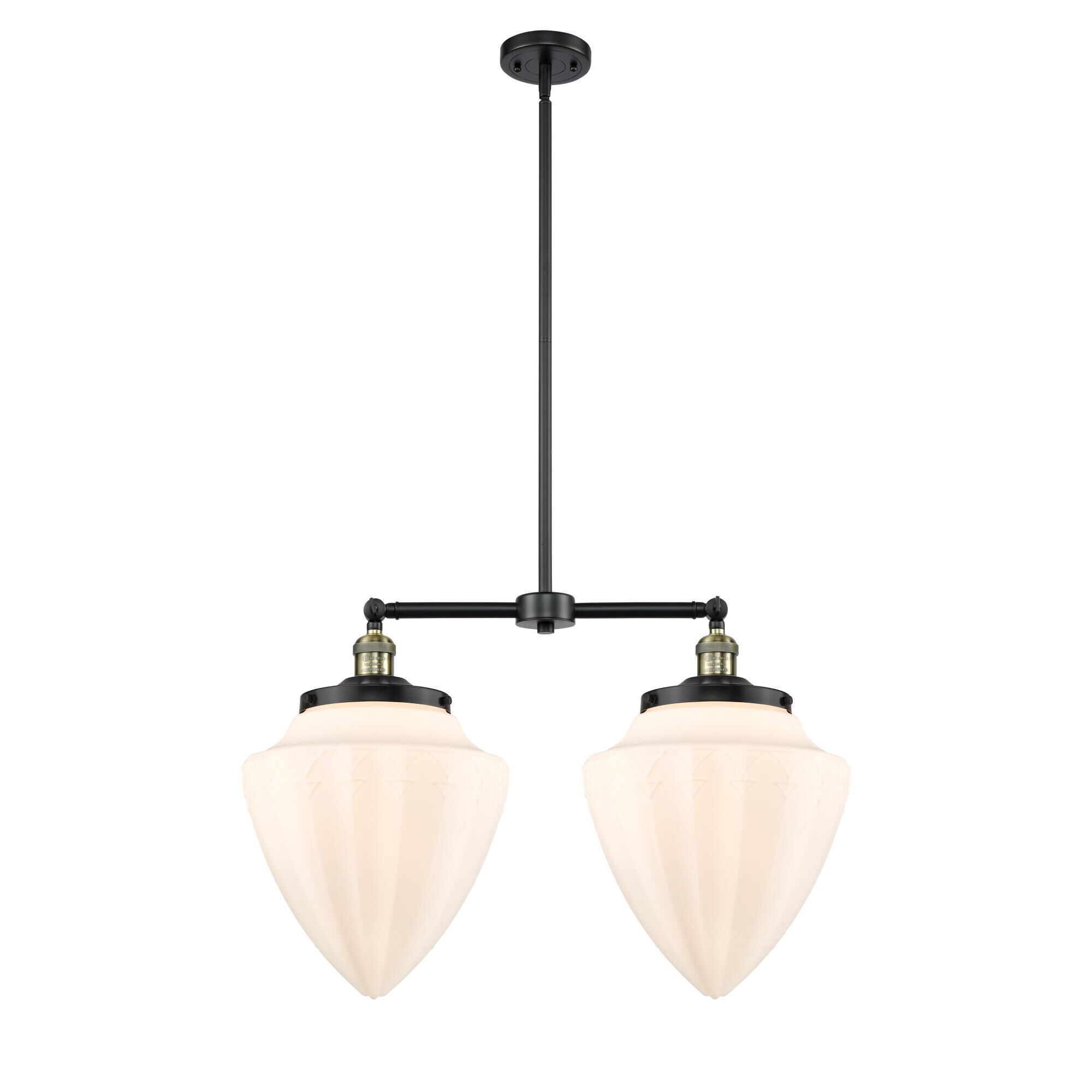 Shown in Black Antique Brass finish and Matte White glass