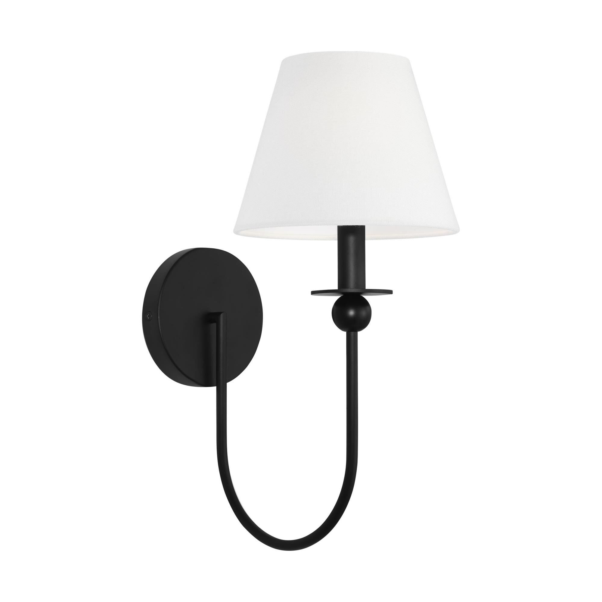 Shown in Midnight Black finish and White Linen shade