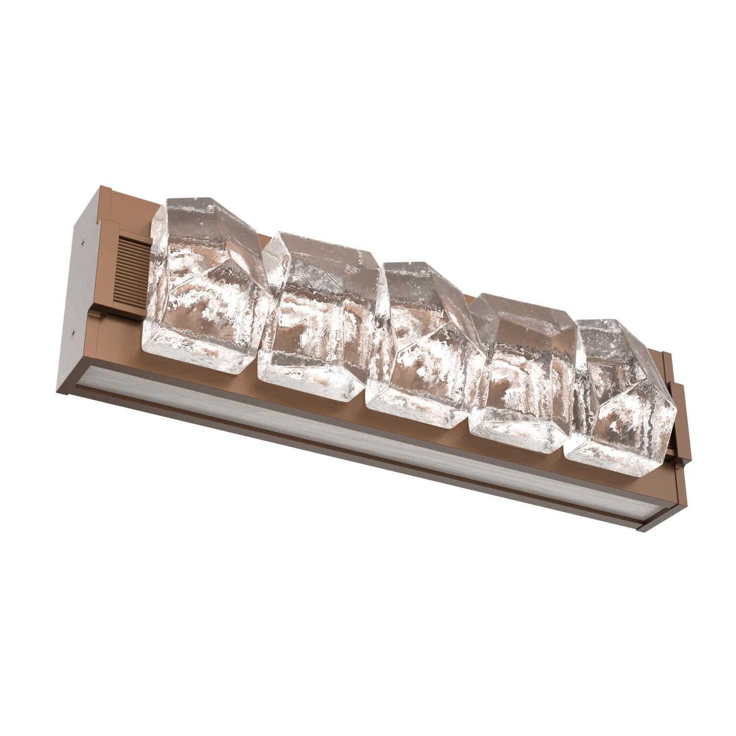 Shown in Burnished Bronze finish and Clear Stone glass and Light Oak accent