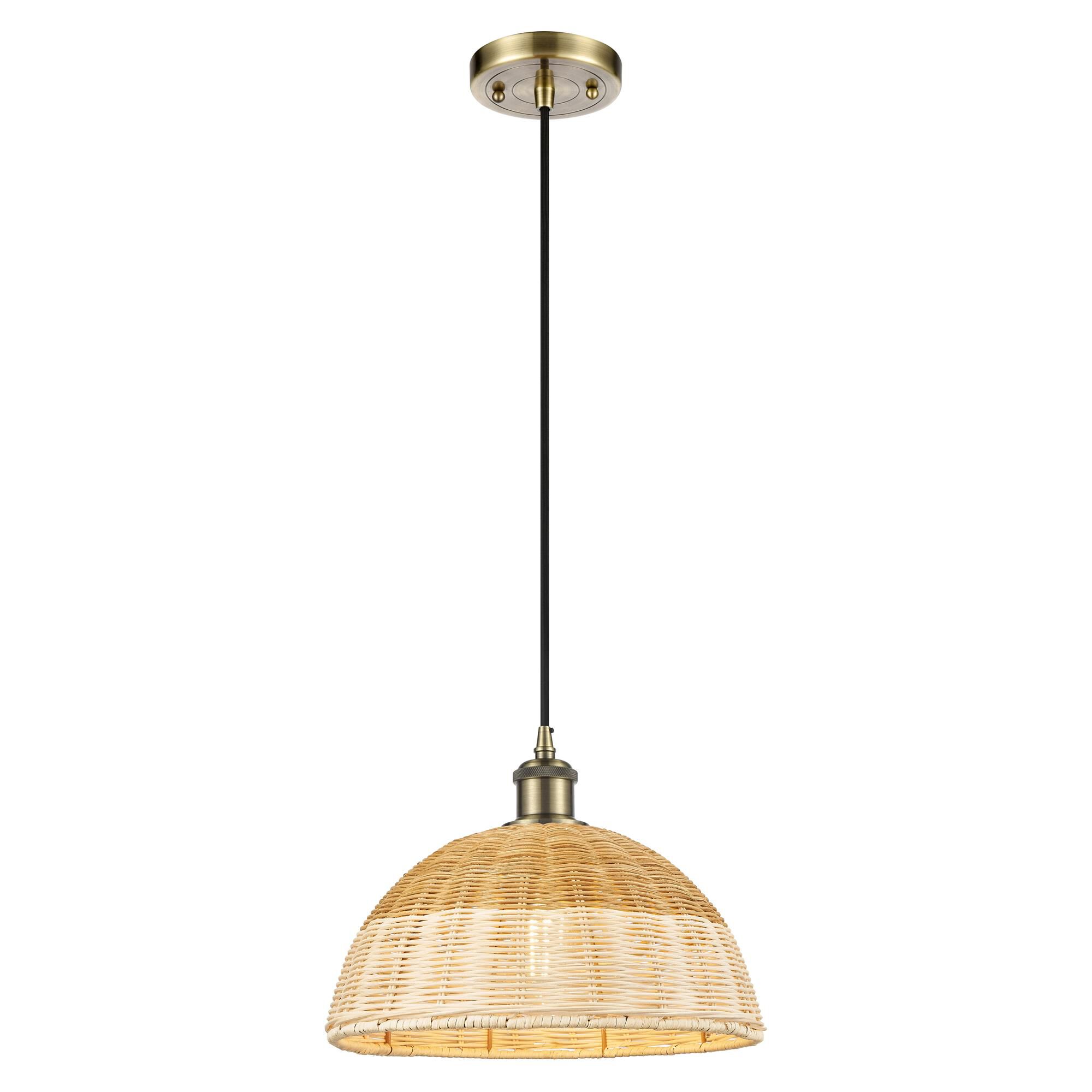 Shown in Antique Brass finish and Natural shade