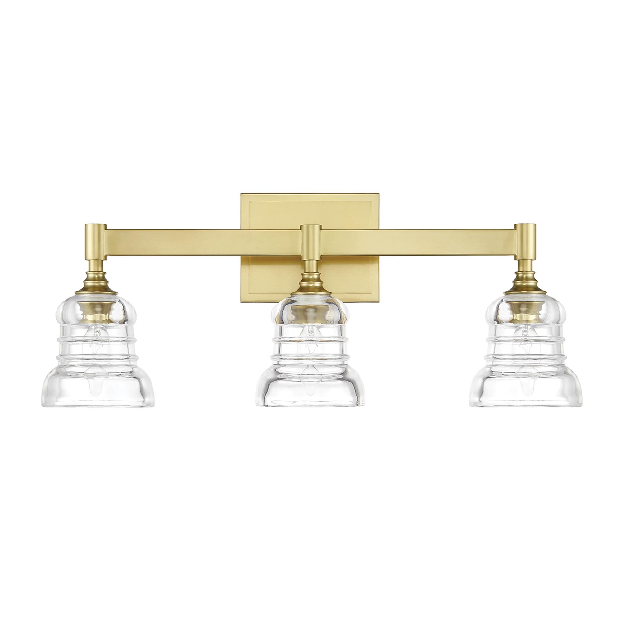 Shown in Aged Brass finish and Clear glass