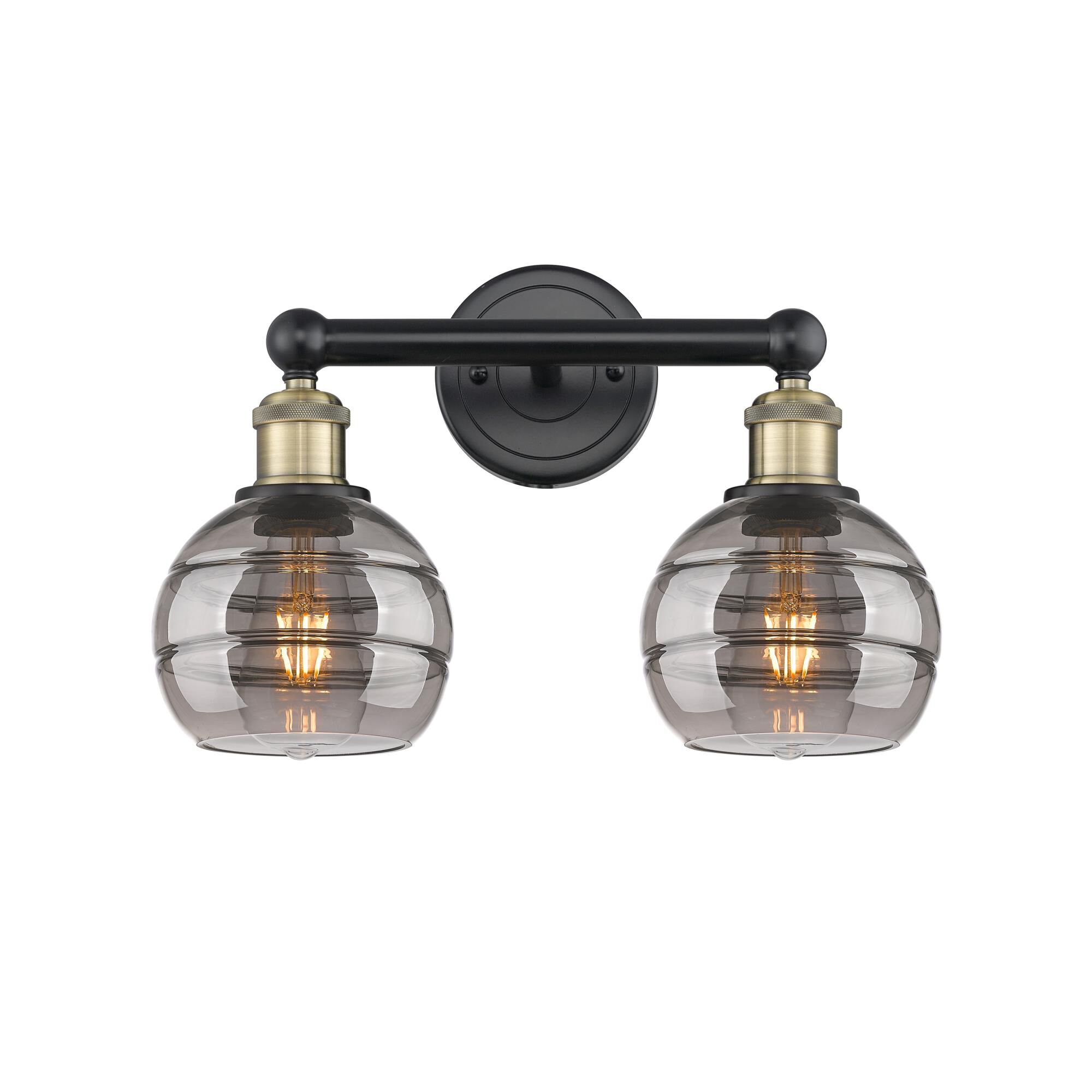 Shown in Black Antique Brass finish and Light Smoke glass