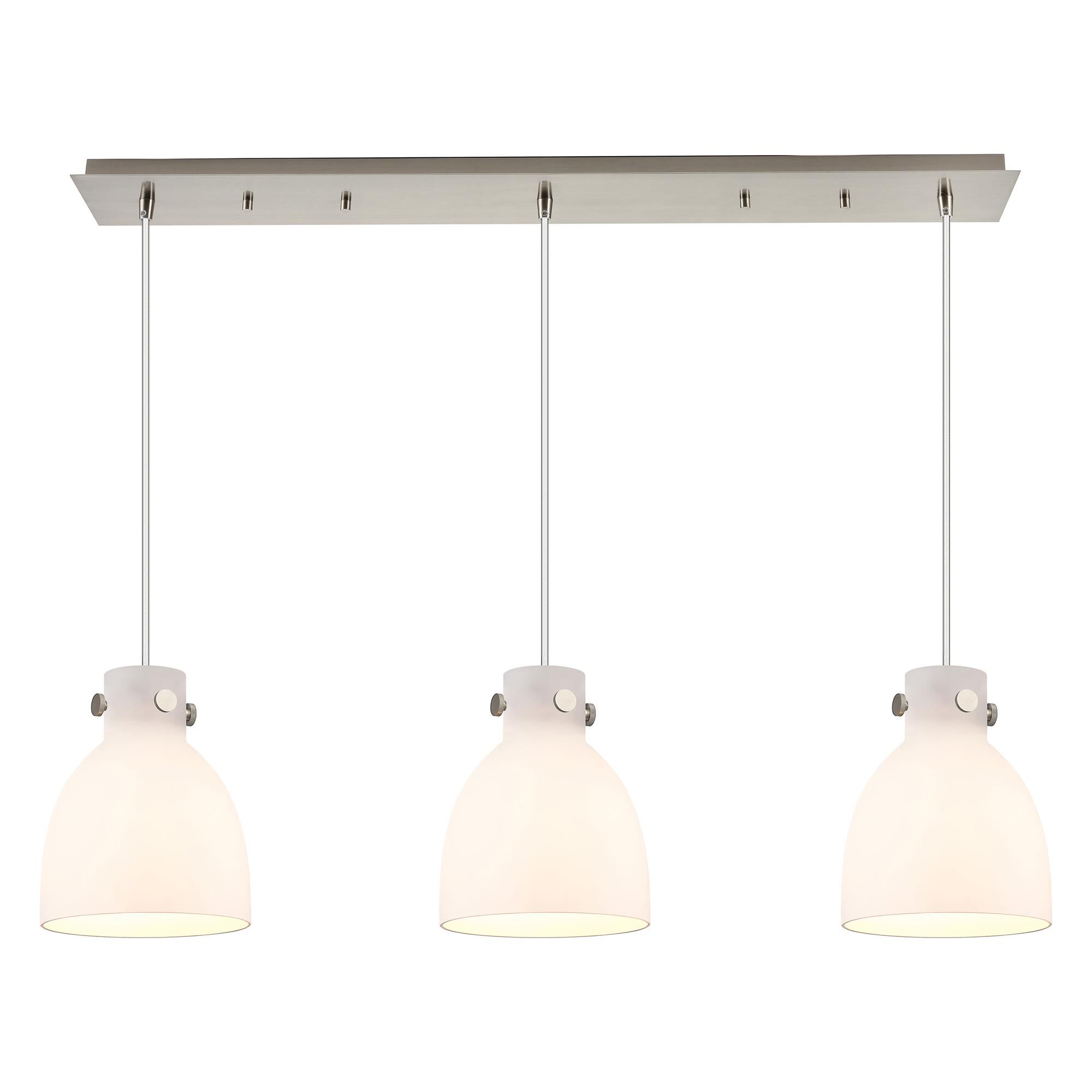 Shown in Brushed Satin Nickel finish and White glass and White Glass shade