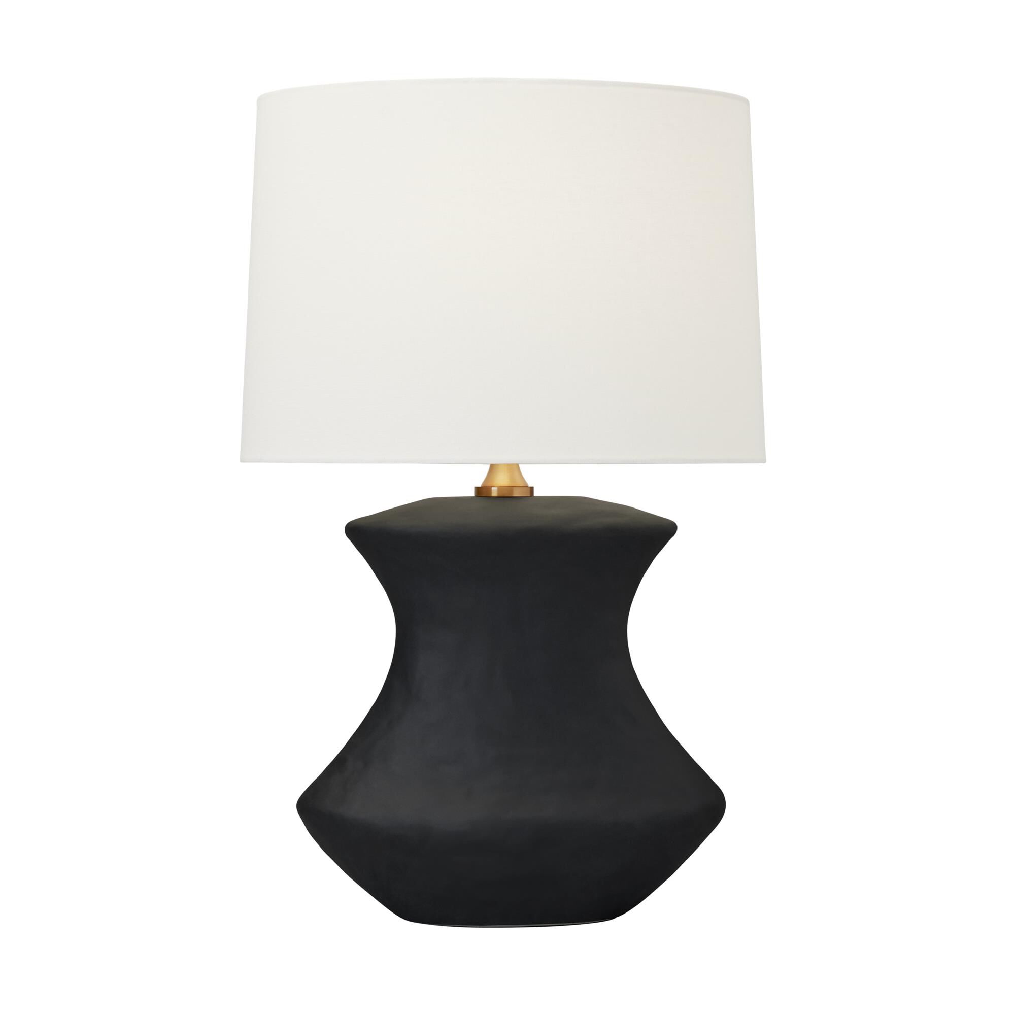 Shown in Rough Black Ceramic finish and White Linen Fabric shade