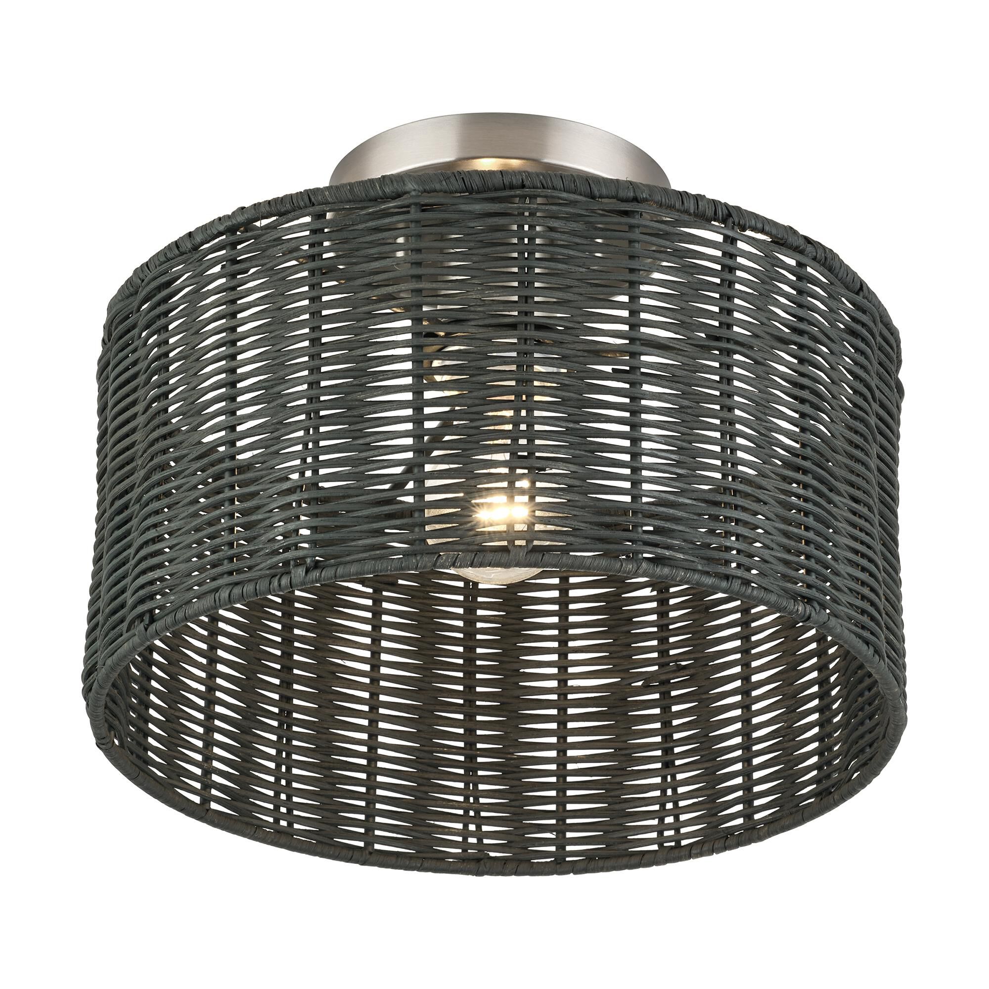 Shown in Brushed Nickel finish and Hand-Woven Charred Gray Color Rattan shade