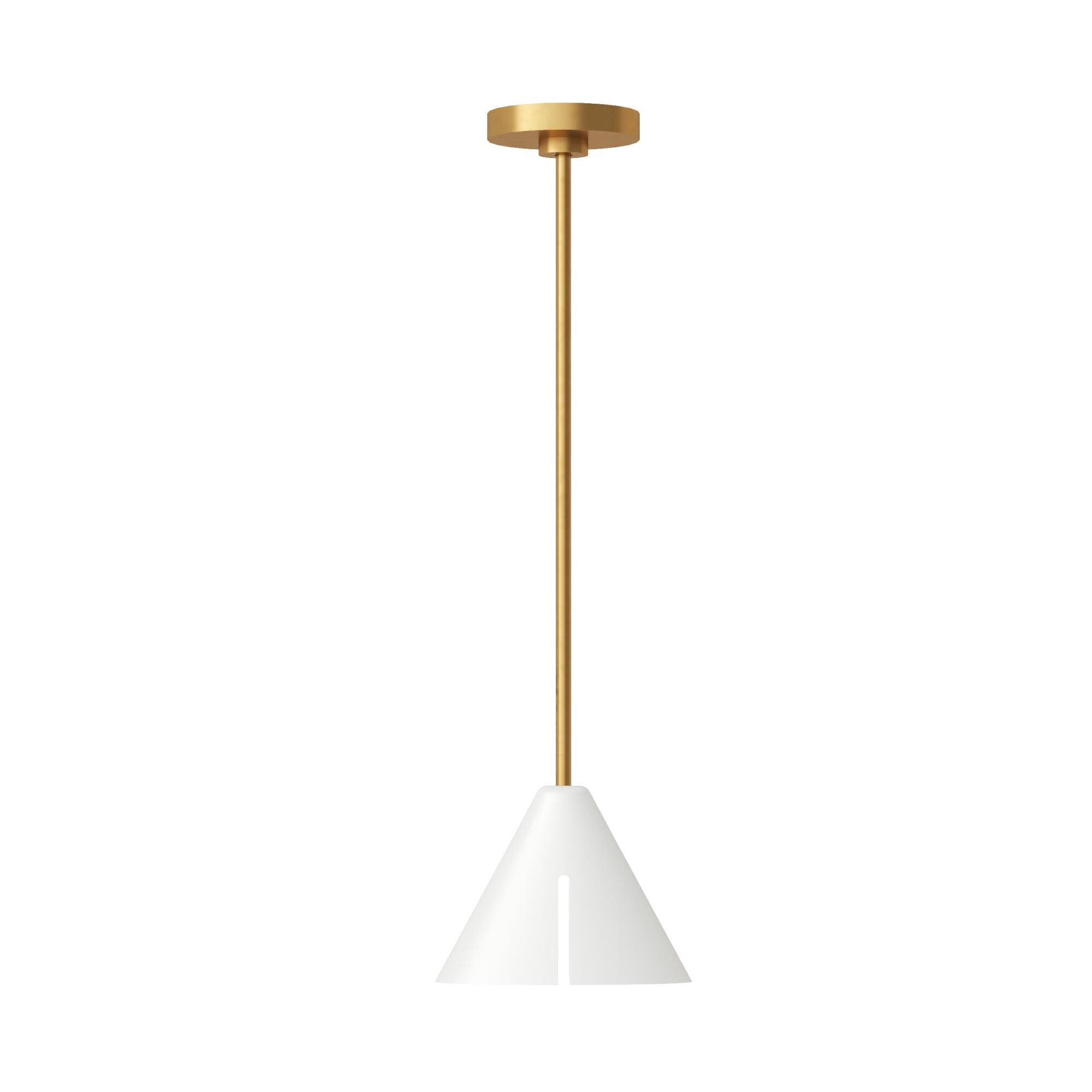 Shown in Matte White And Burnished Brass finish and Matte WhiteSteel shade