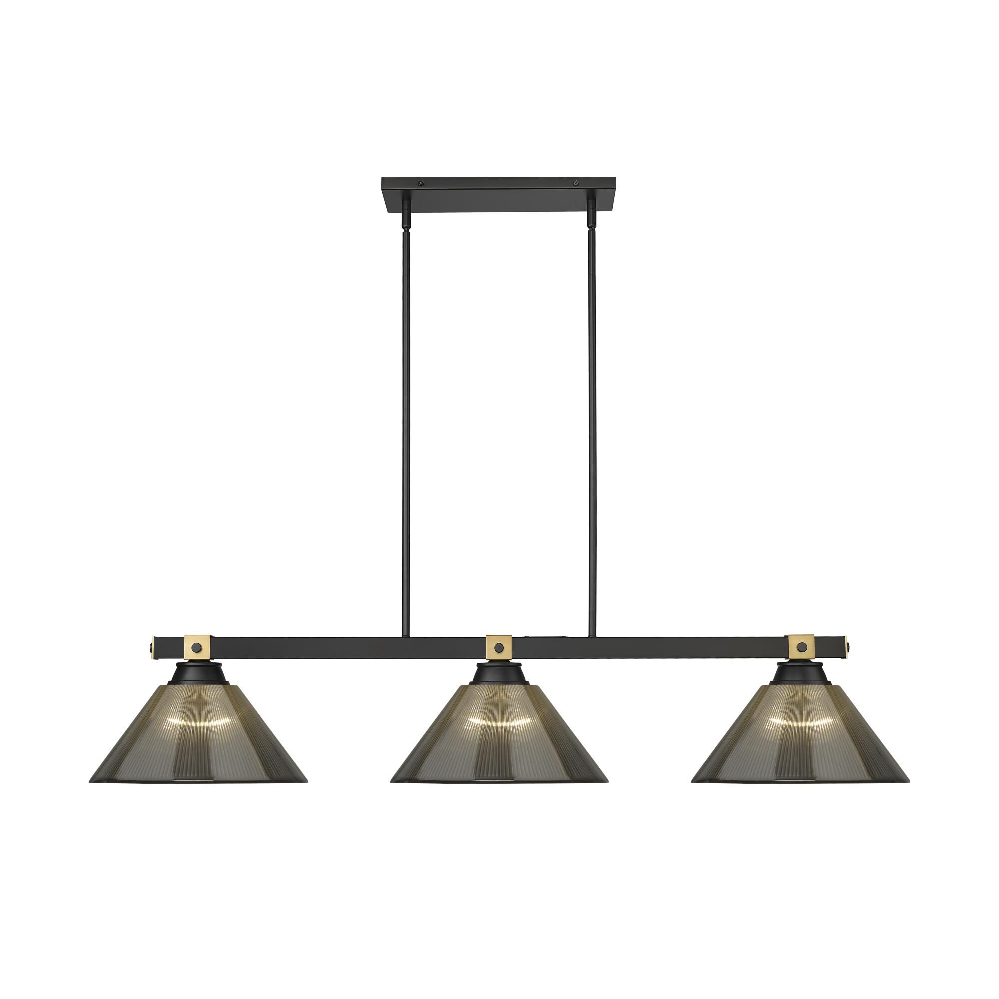 Shown in Matte Black + Rubbed Brass finish and Smoke glass and Smoke shade