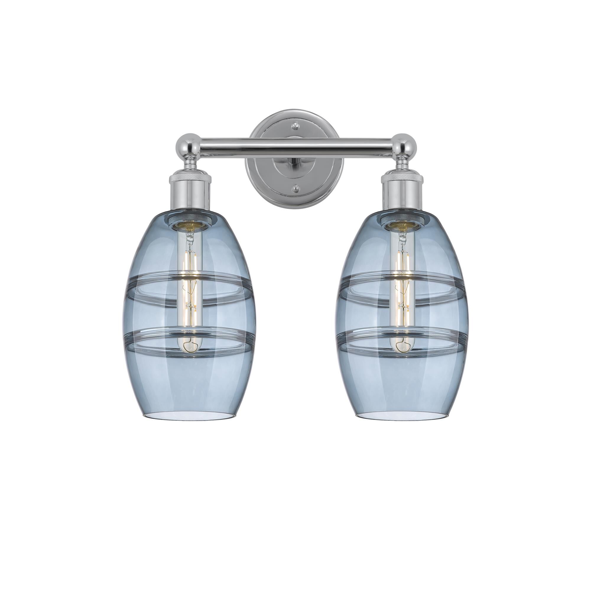 Shown in Polished Chrome finish and Princess Blue glass